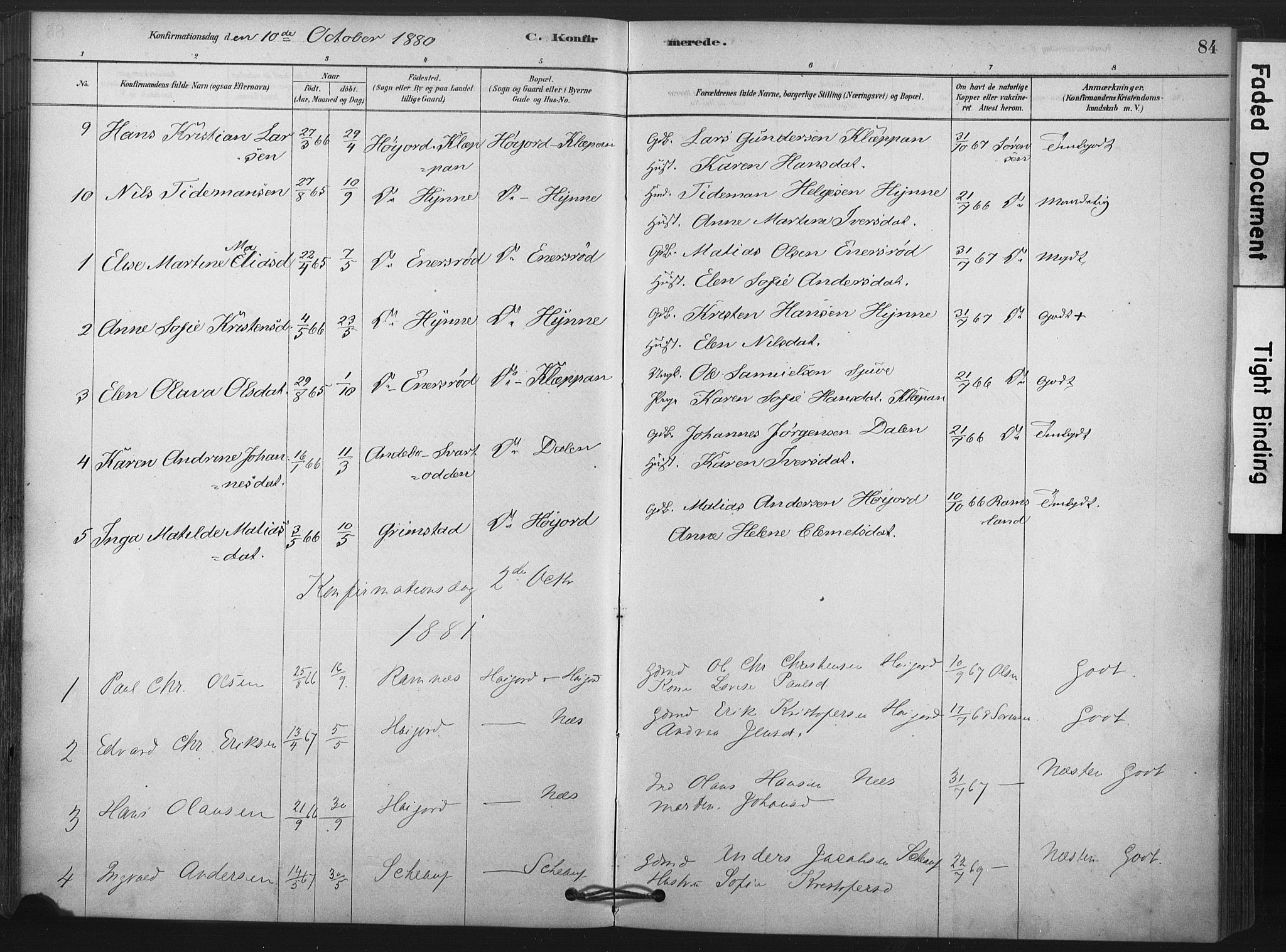 Andebu kirkebøker, SAKO/A-336/F/Fa/L0009: Parish register (official) no. 9, 1878-1909, p. 84