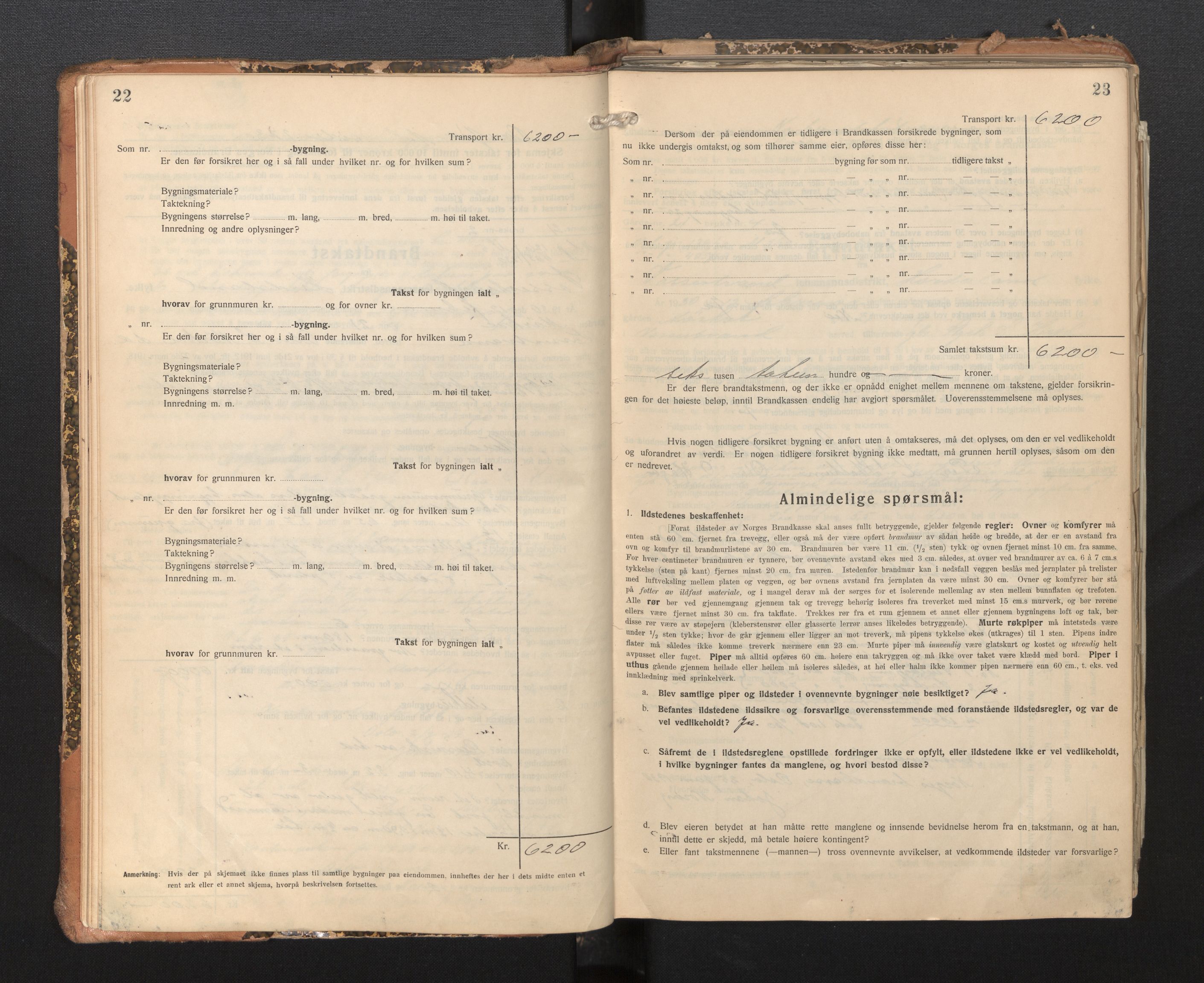 Lensmannen i Vossestrand, AV/SAB-A-35901/0012/L0002: Branntakstprotokoll, skjematakst, 1929-1955, p. 22-23