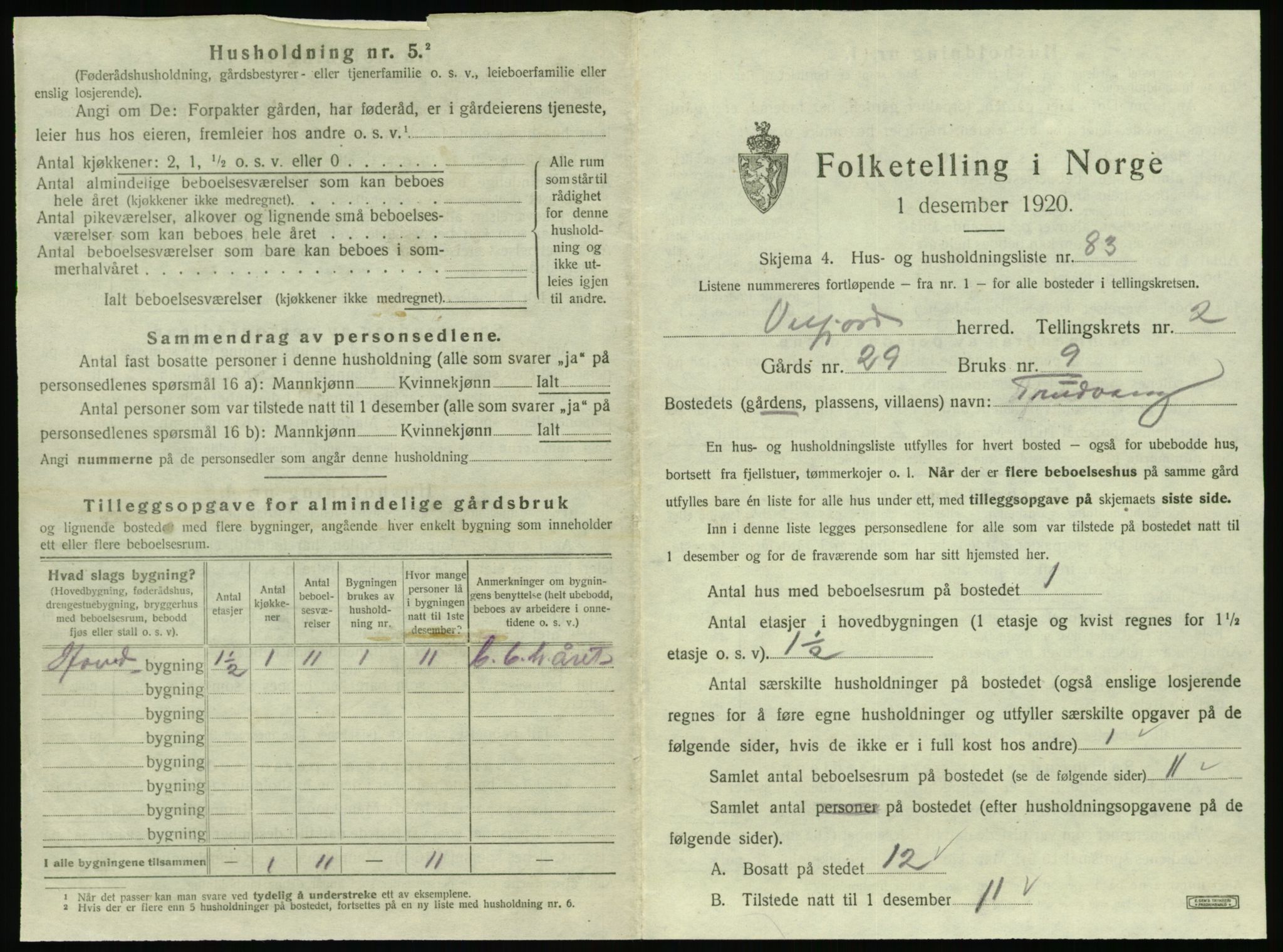 SAT, 1920 census for Velfjord, 1920, p. 319