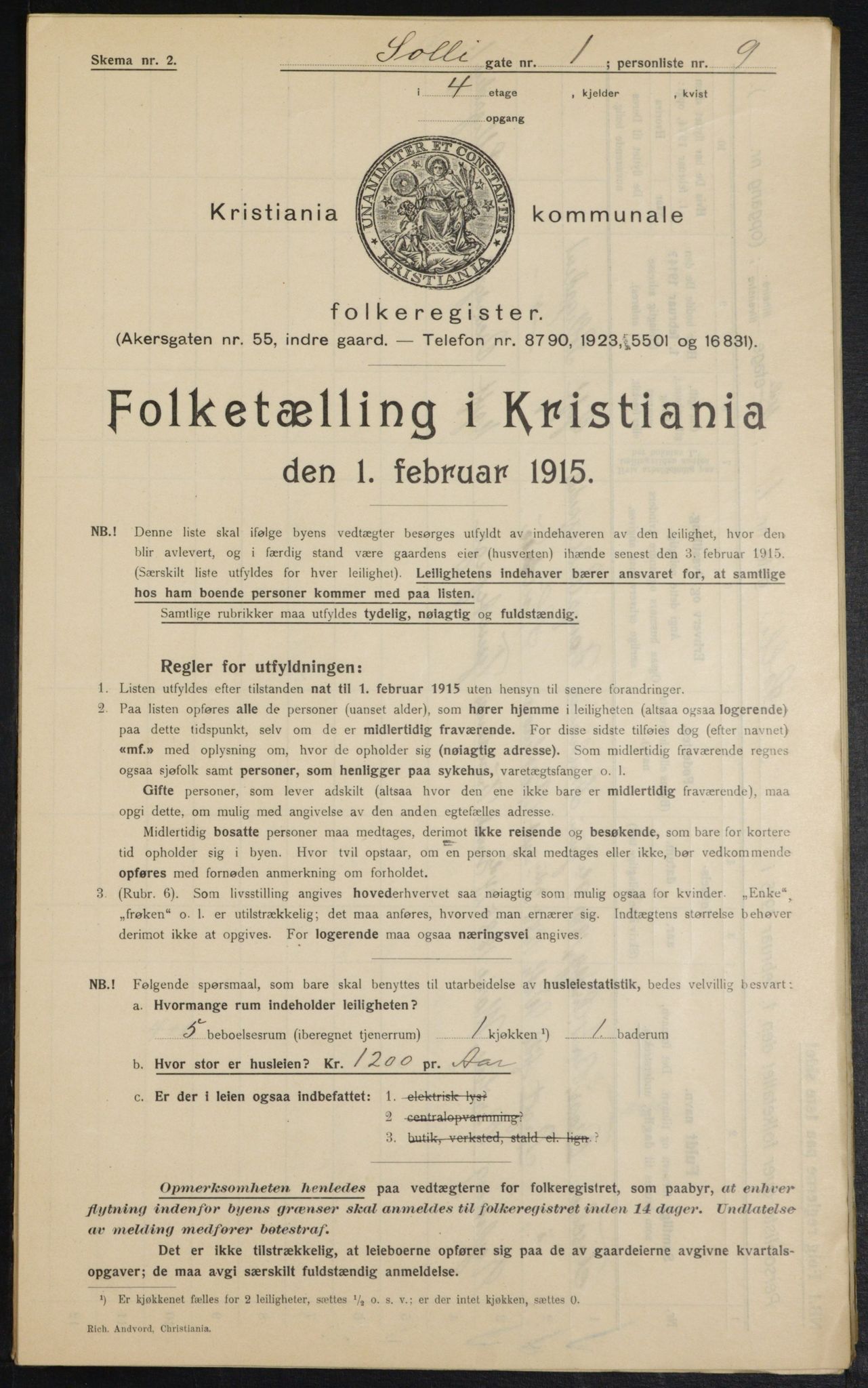 OBA, Municipal Census 1915 for Kristiania, 1915, p. 99500