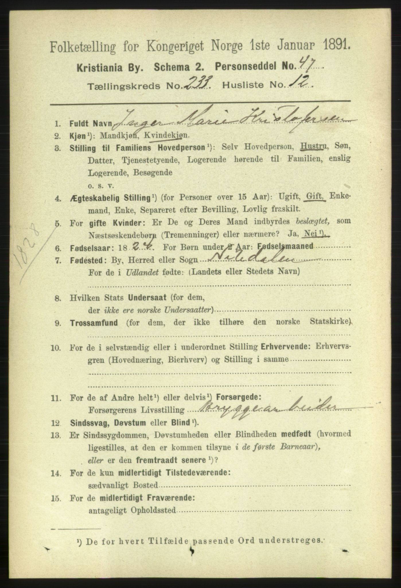 RA, 1891 census for 0301 Kristiania, 1891, p. 143405