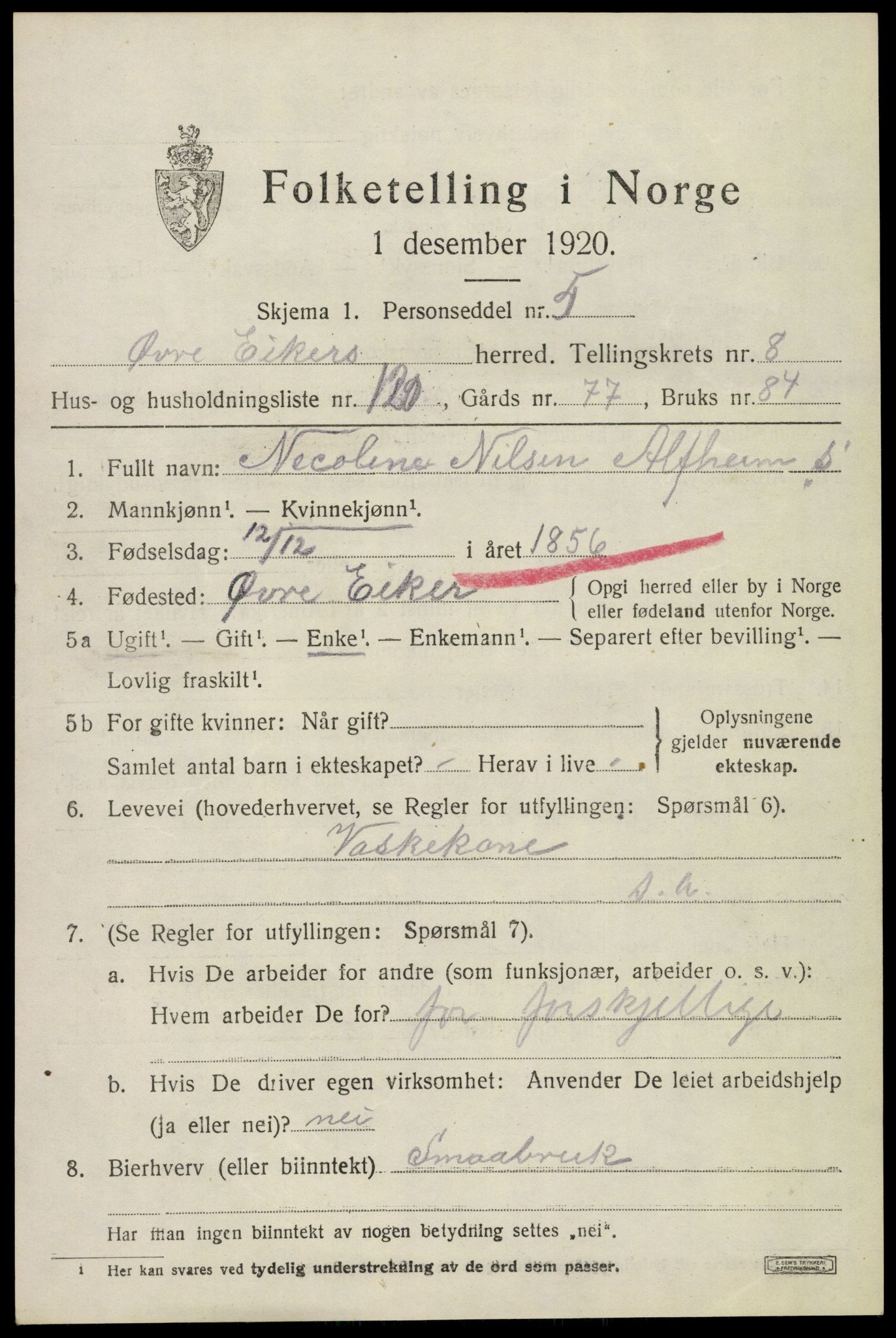 SAKO, 1920 census for Øvre Eiker, 1920, p. 15336