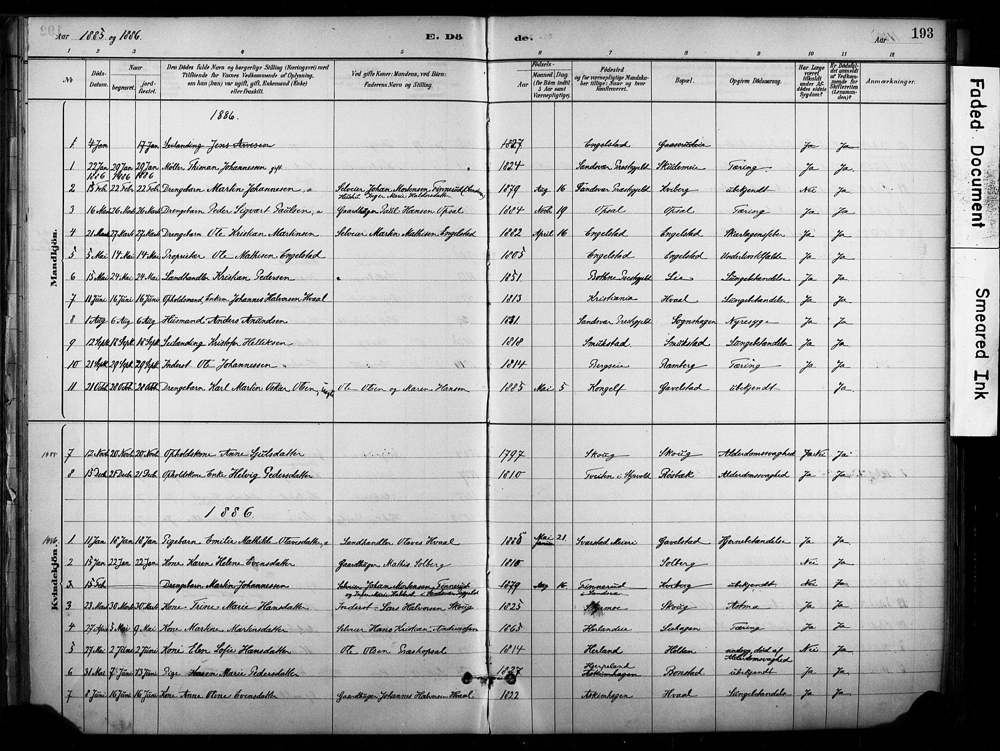 Lardal kirkebøker, SAKO/A-350/F/Fb/L0001: Parish register (official) no. II 1, 1881-1911, p. 193