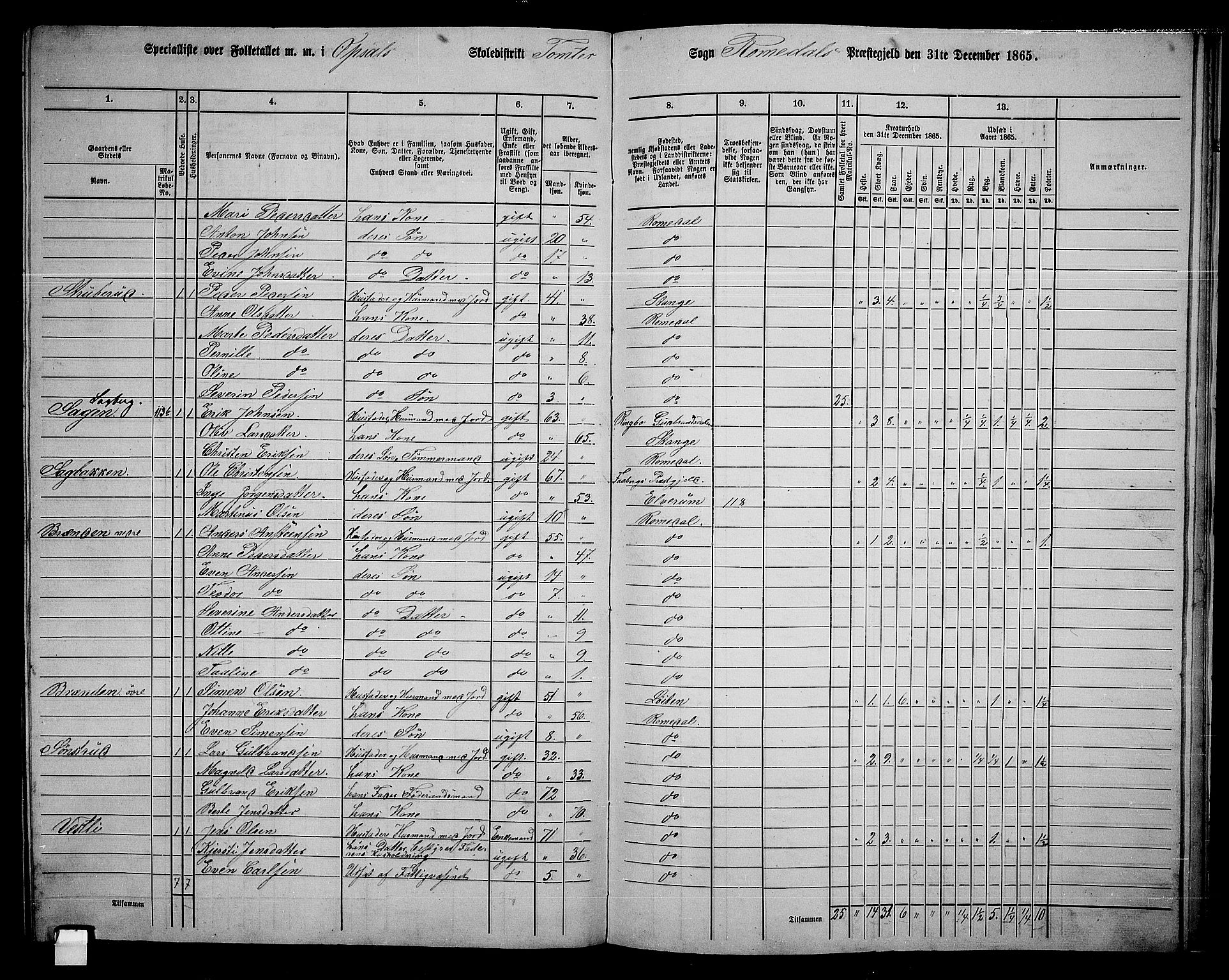 RA, 1865 census for Romedal, 1865, p. 190