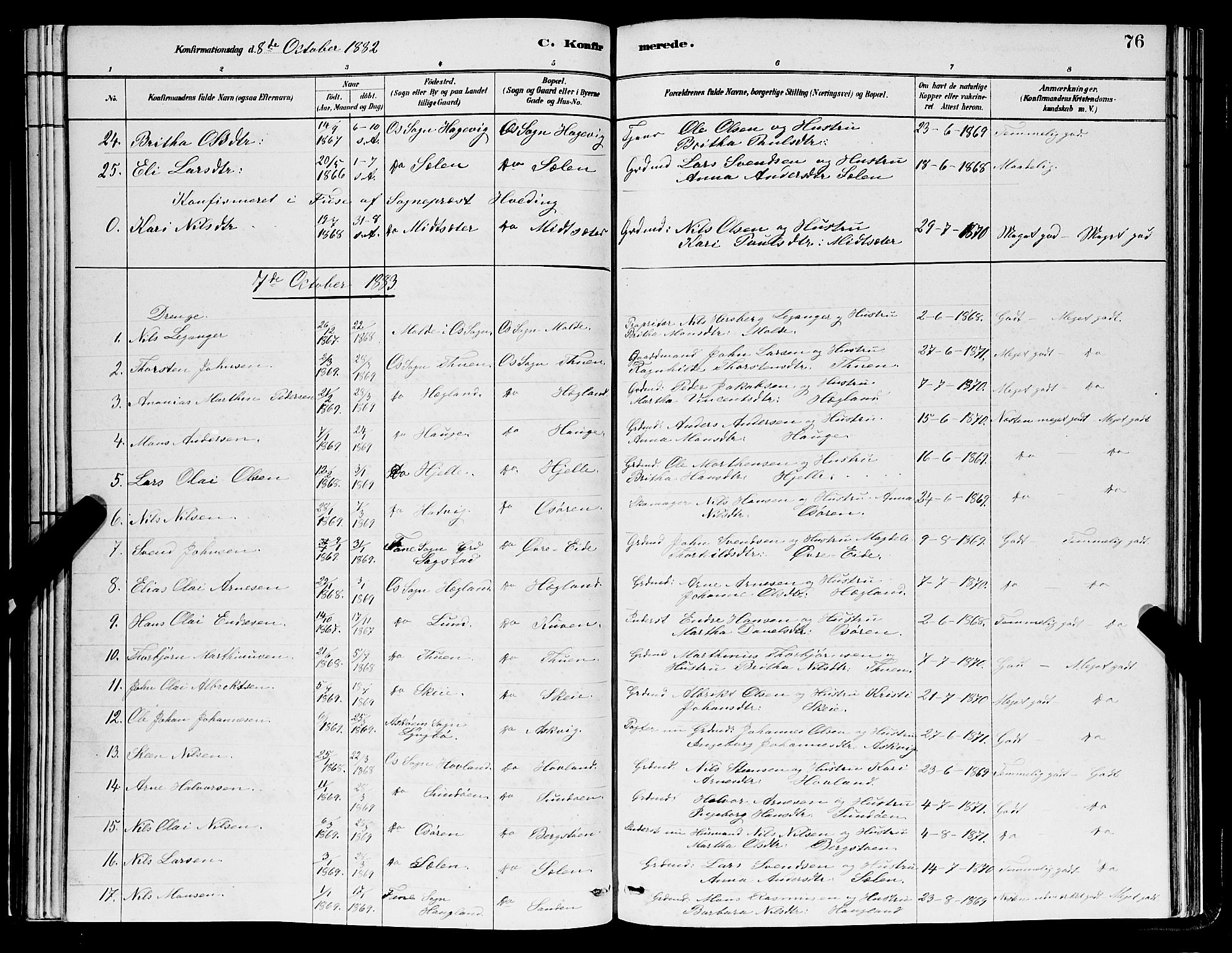 Os sokneprestembete, AV/SAB-A-99929: Parish register (copy) no. A 2, 1880-1896, p. 76