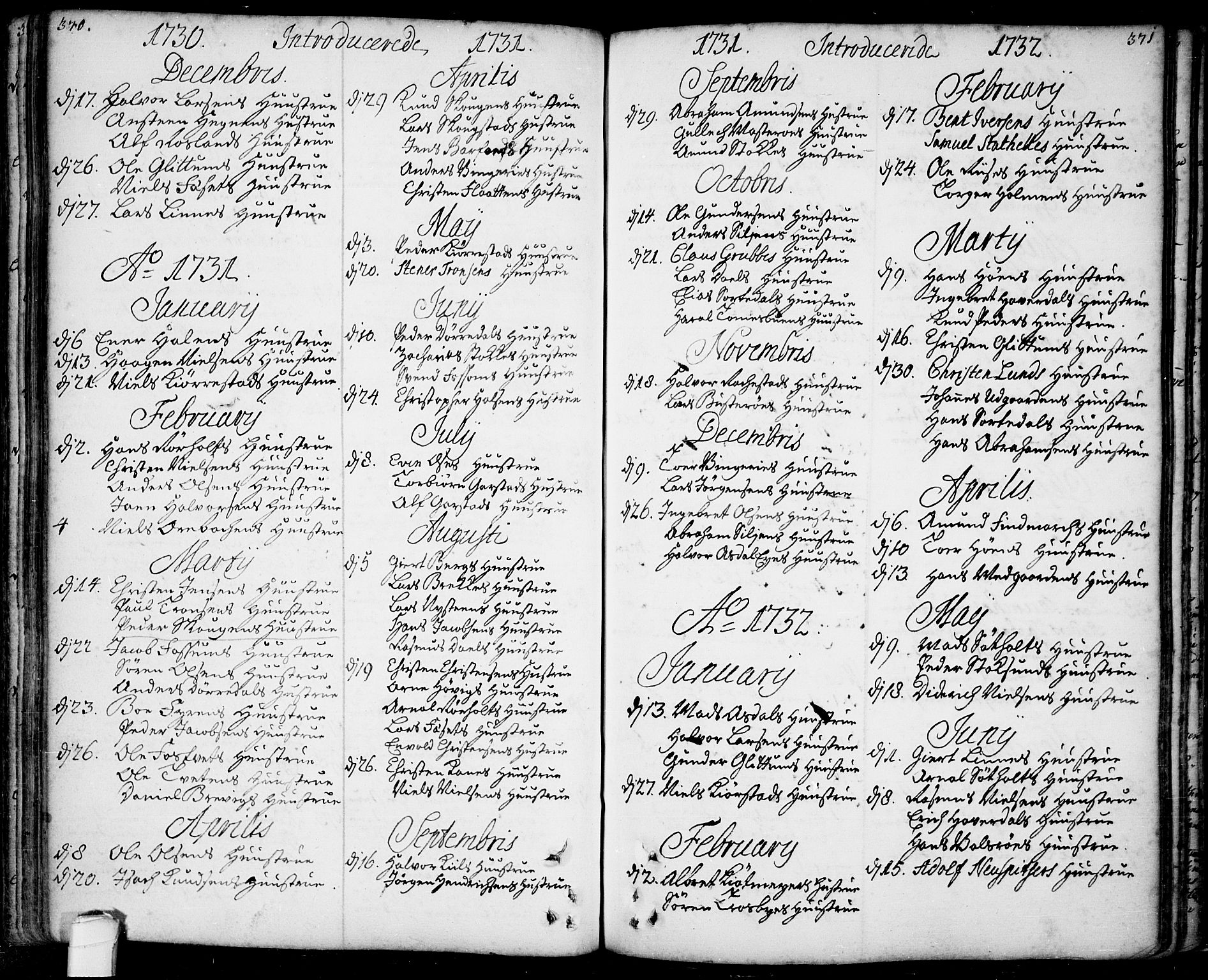 Bamble kirkebøker, SAKO/A-253/F/Fa/L0001: Parish register (official) no. I 1, 1702-1774, p. 370-371