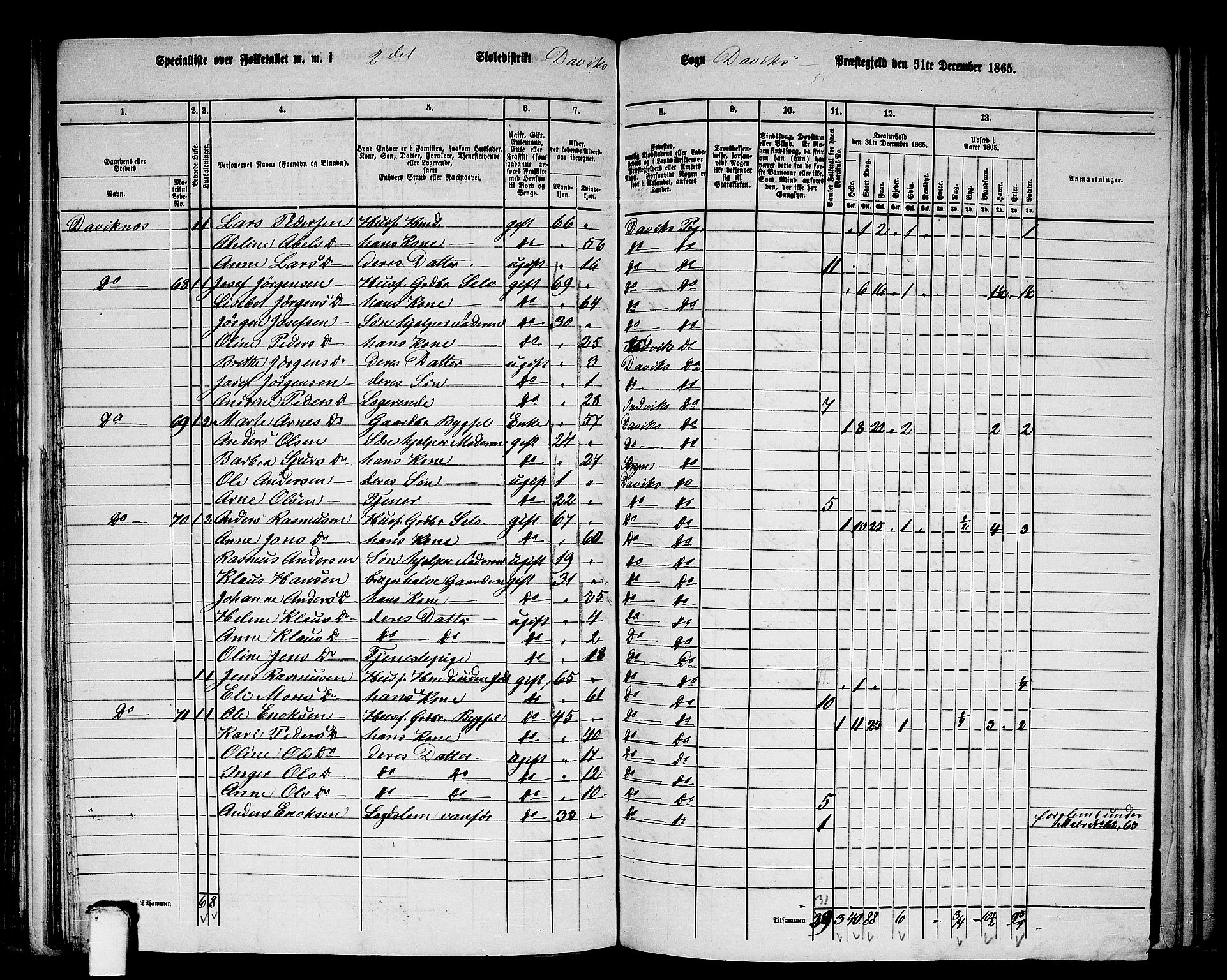 RA, 1865 census for Davik, 1865, p. 40