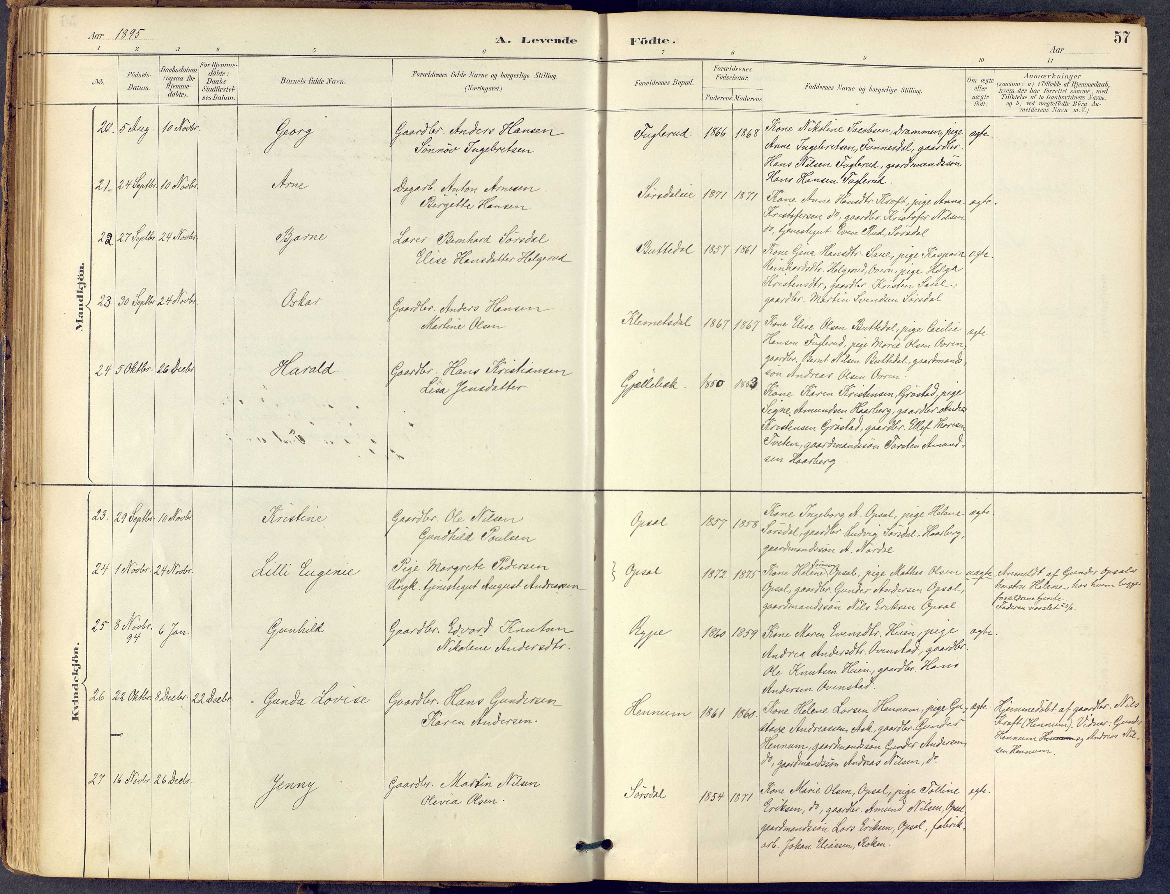 Lier kirkebøker, AV/SAKO-A-230/F/Fb/L0001: Parish register (official) no. II 1, 1883-1910, p. 57