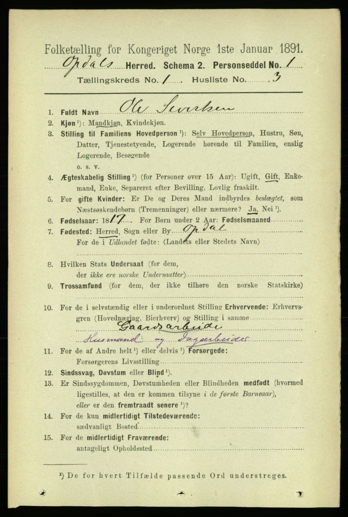 RA, 1891 census for 1634 Oppdal, 1891, p. 123