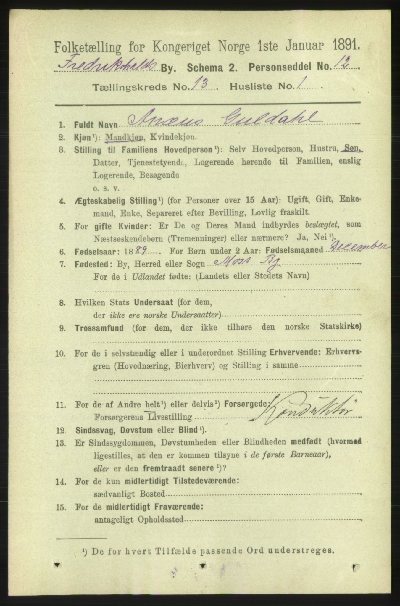 RA, 1891 census for 0101 Fredrikshald, 1891, p. 8797