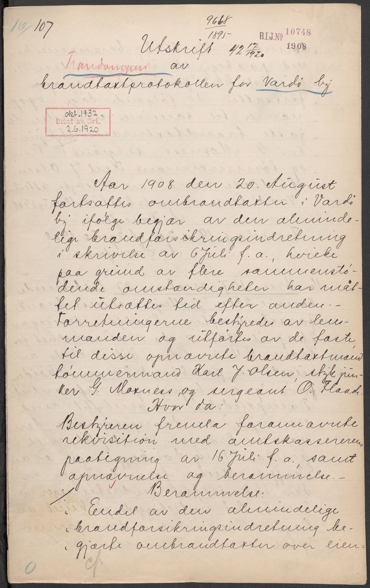 Norges Brannkasse, RA/S-1549/E/Eu/L0014: Branntakster for Vardø by, 1855-1955, p. 382