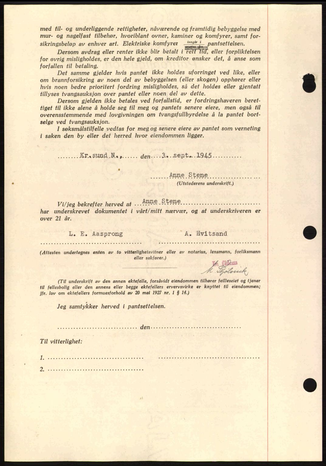 Kristiansund byfogd, SAT/A-4587/A/27: Mortgage book no. 37-38, 1943-1945, Diary no: : 590/1945