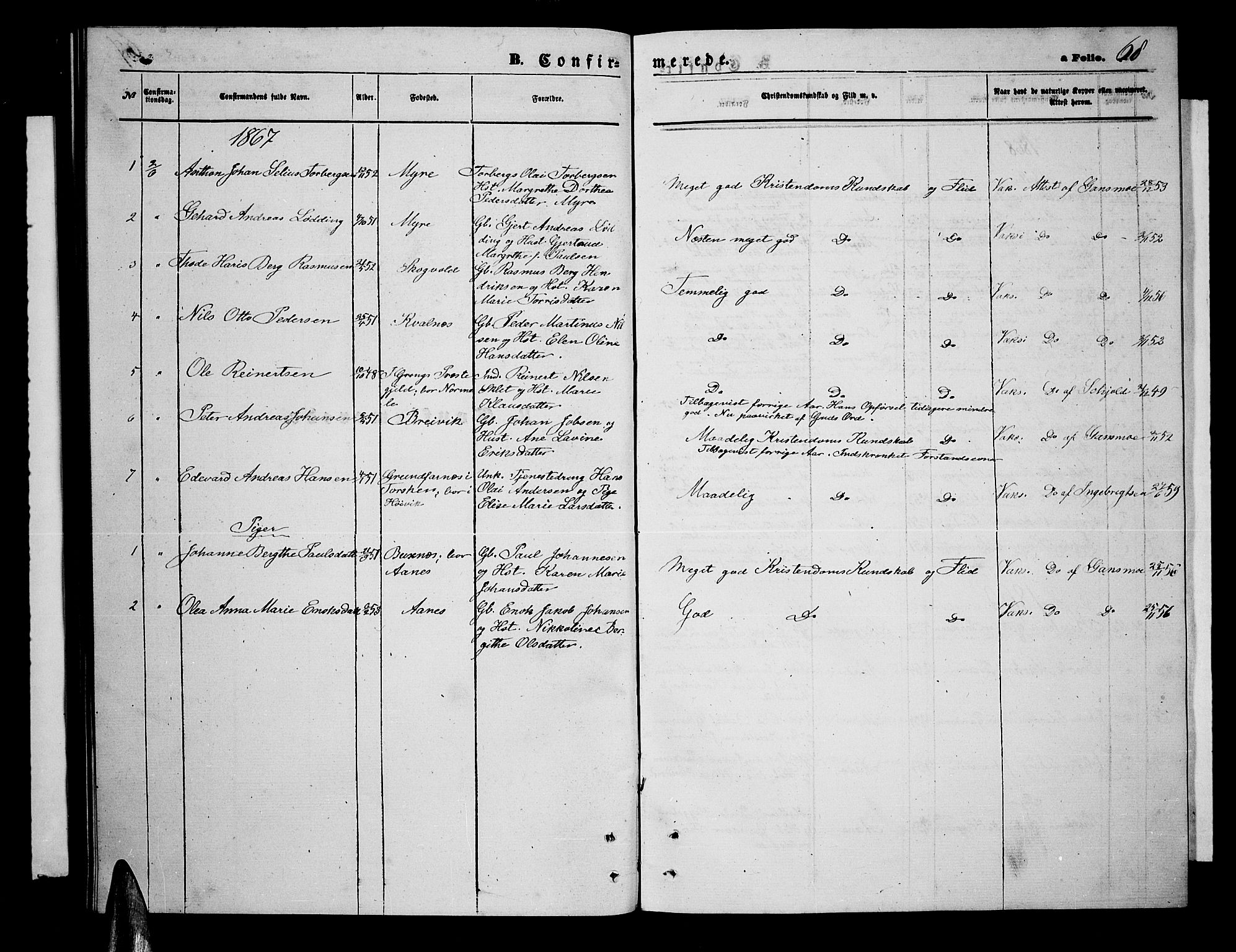 Ministerialprotokoller, klokkerbøker og fødselsregistre - Nordland, AV/SAT-A-1459/897/L1412: Parish register (copy) no. 897C02, 1867-1886, p. 68