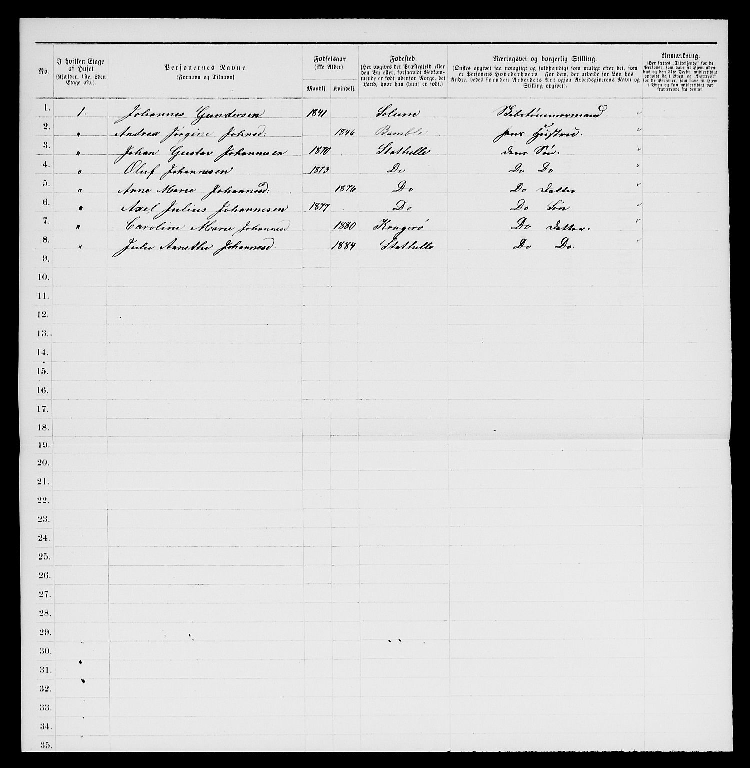 SAKO, 1885 census for 0803 Stathelle, 1885, p. 72