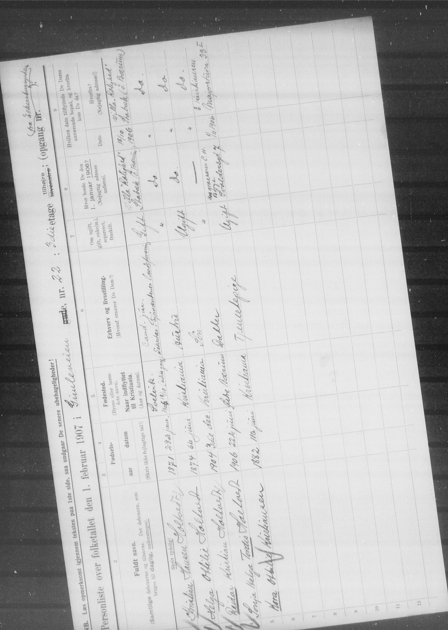 OBA, Municipal Census 1907 for Kristiania, 1907, p. 14856