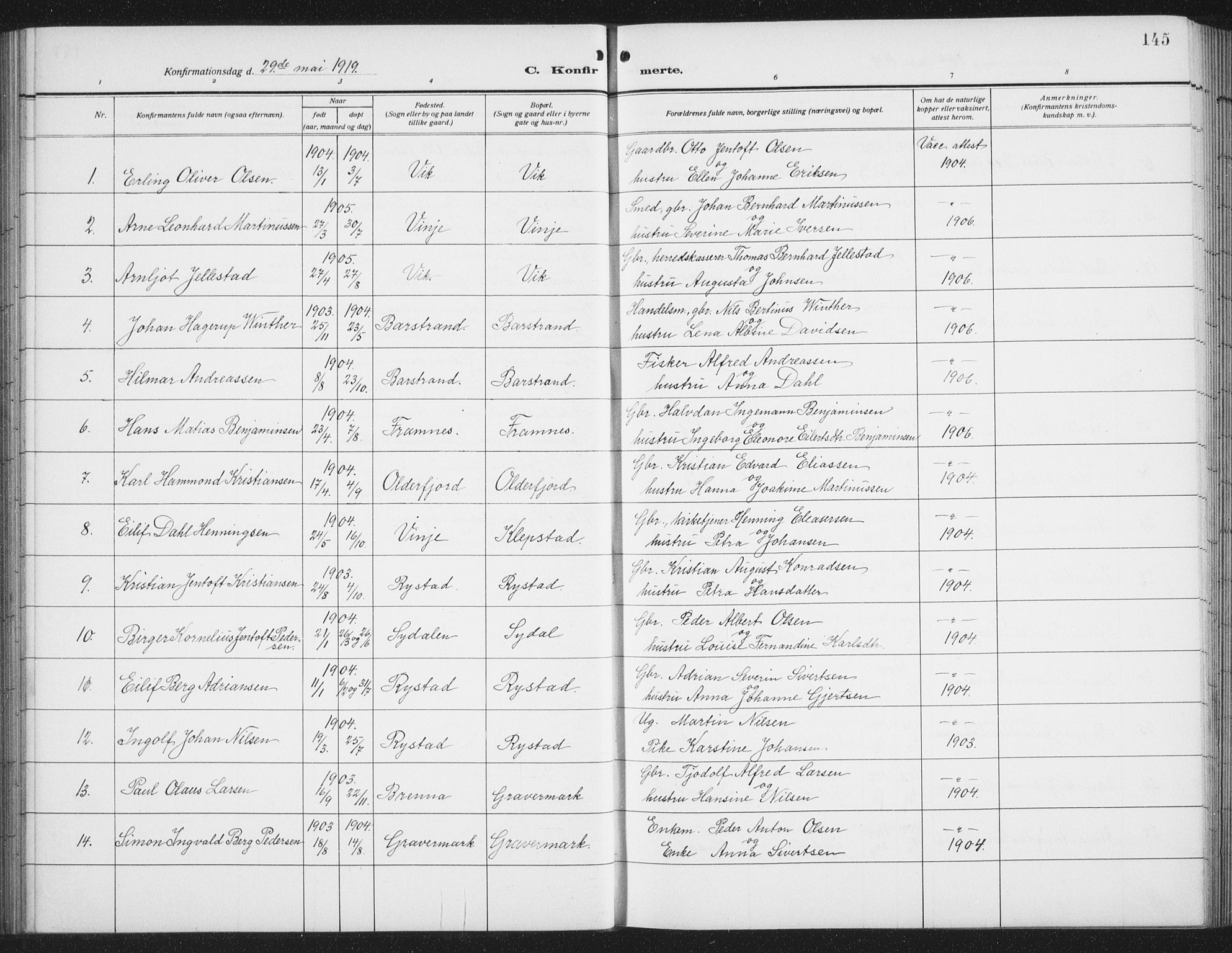 Ministerialprotokoller, klokkerbøker og fødselsregistre - Nordland, SAT/A-1459/876/L1106: Parish register (copy) no. 876C05, 1915-1942, p. 145