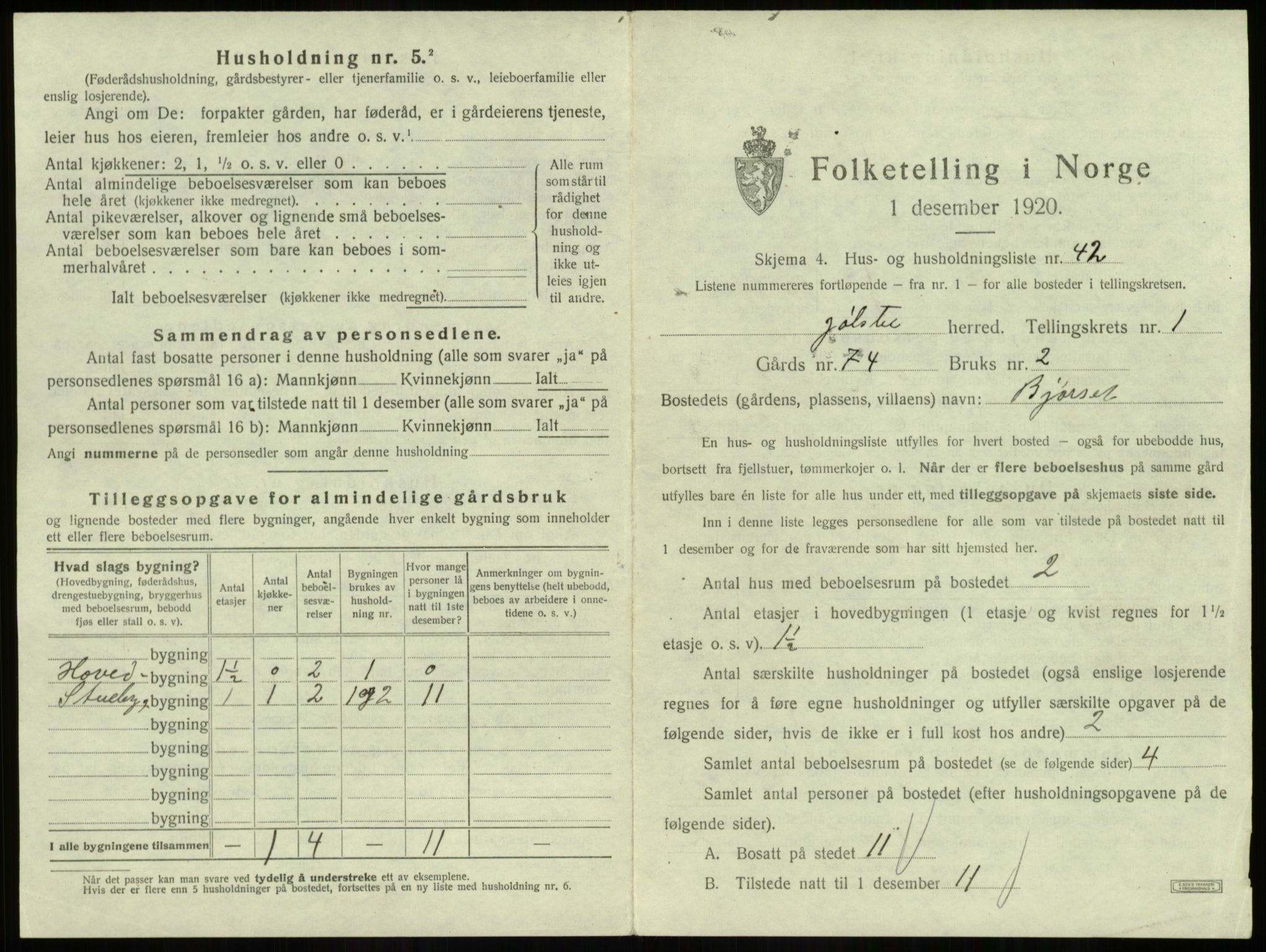 SAB, 1920 census for Jølster, 1920, p. 139