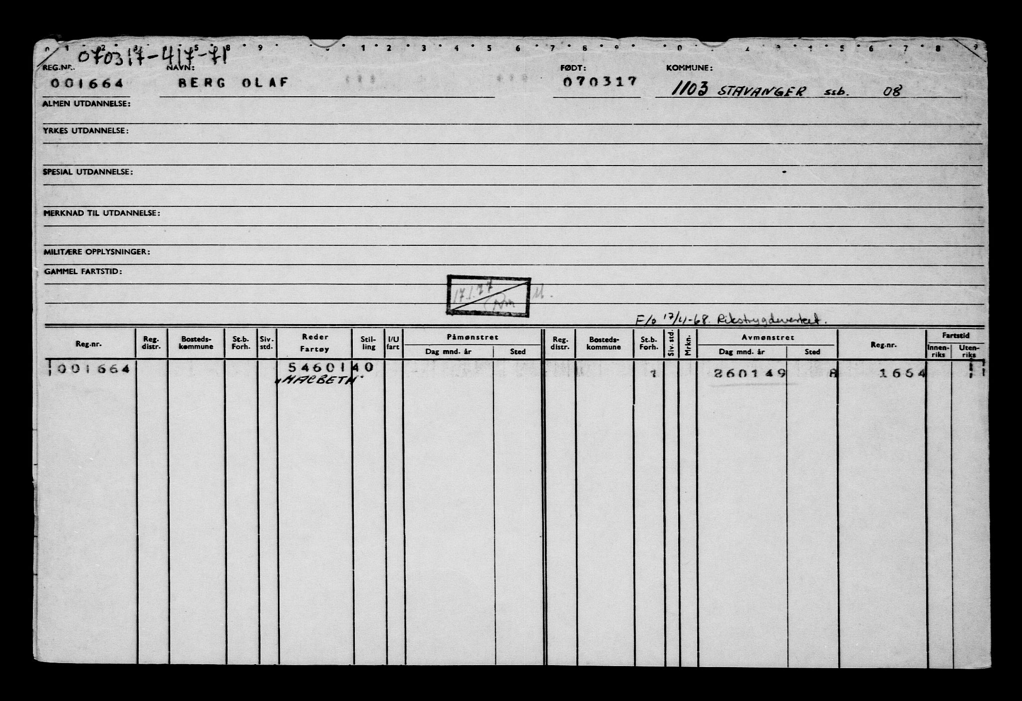 Direktoratet for sjømenn, AV/RA-S-3545/G/Gb/L0146: Hovedkort, 1917, p. 503