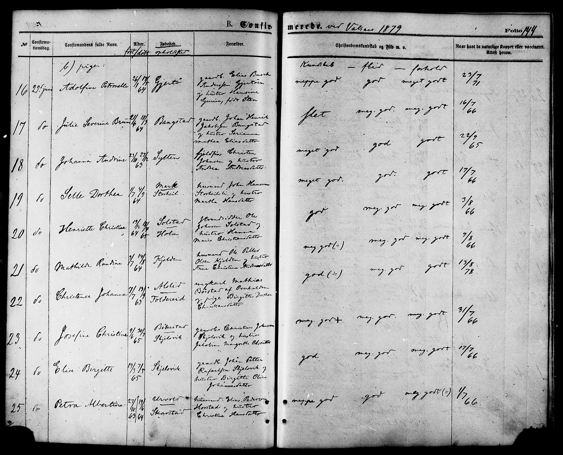 Ministerialprotokoller, klokkerbøker og fødselsregistre - Nordland, AV/SAT-A-1459/810/L0148: Parish register (official) no. 810A09 /1, 1874-1884, p. 144