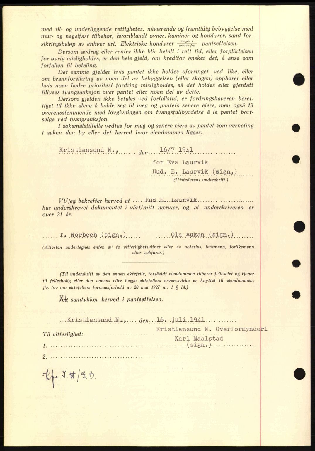 Nordmøre sorenskriveri, AV/SAT-A-4132/1/2/2Ca: Mortgage book no. B88, 1941-1942, Diary no: : 1228/1941