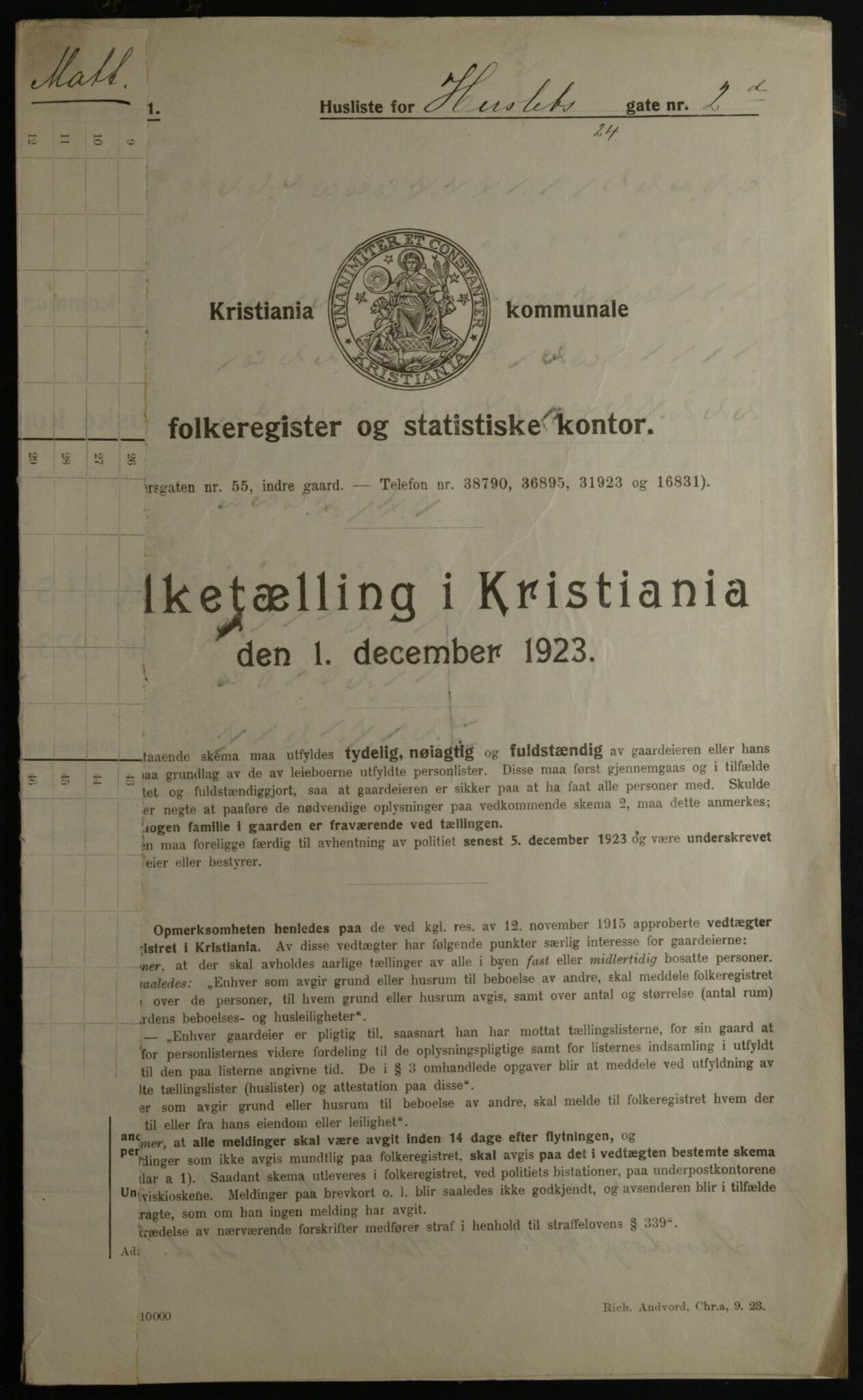 OBA, Municipal Census 1923 for Kristiania, 1923, p. 43818