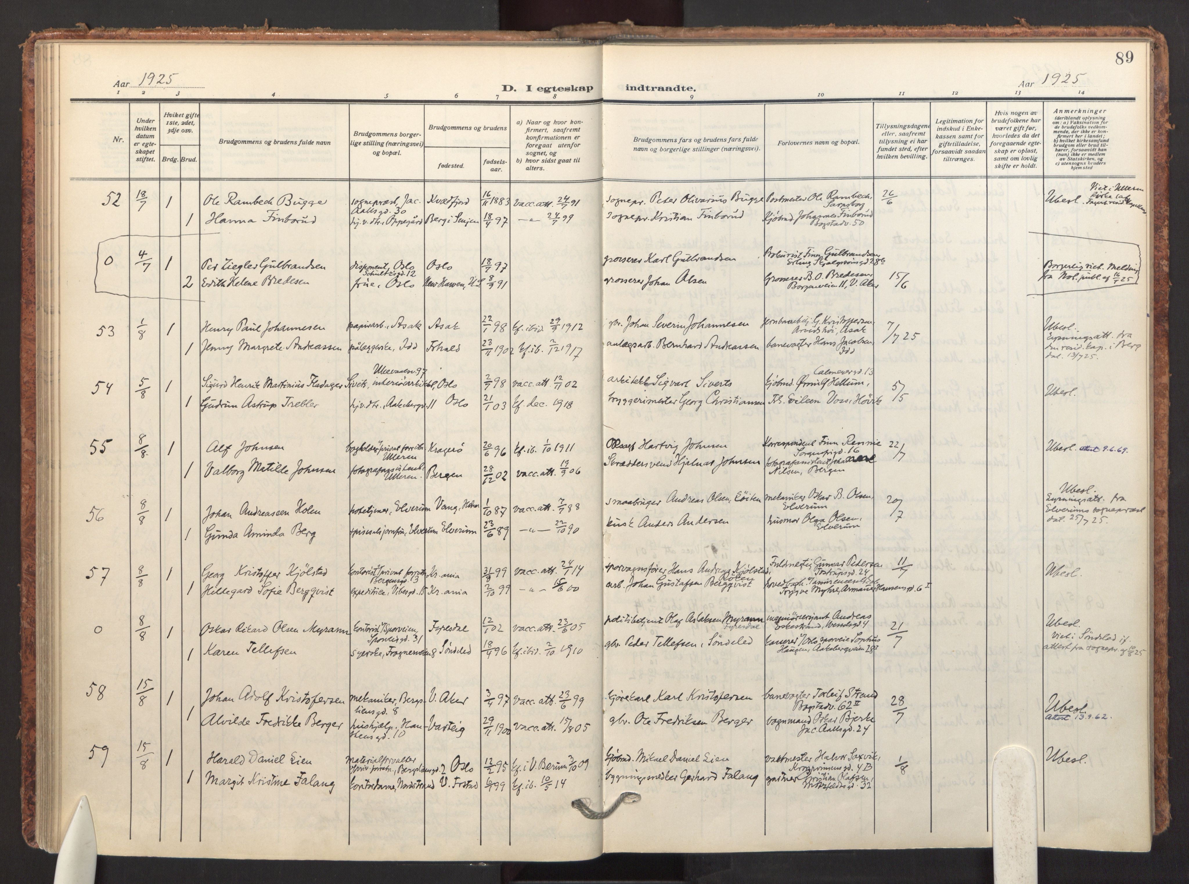 Fagerborg prestekontor Kirkebøker, AV/SAO-A-10844/F/Fa/L0007: Parish register (official) no. 7, 1917-1934, p. 89