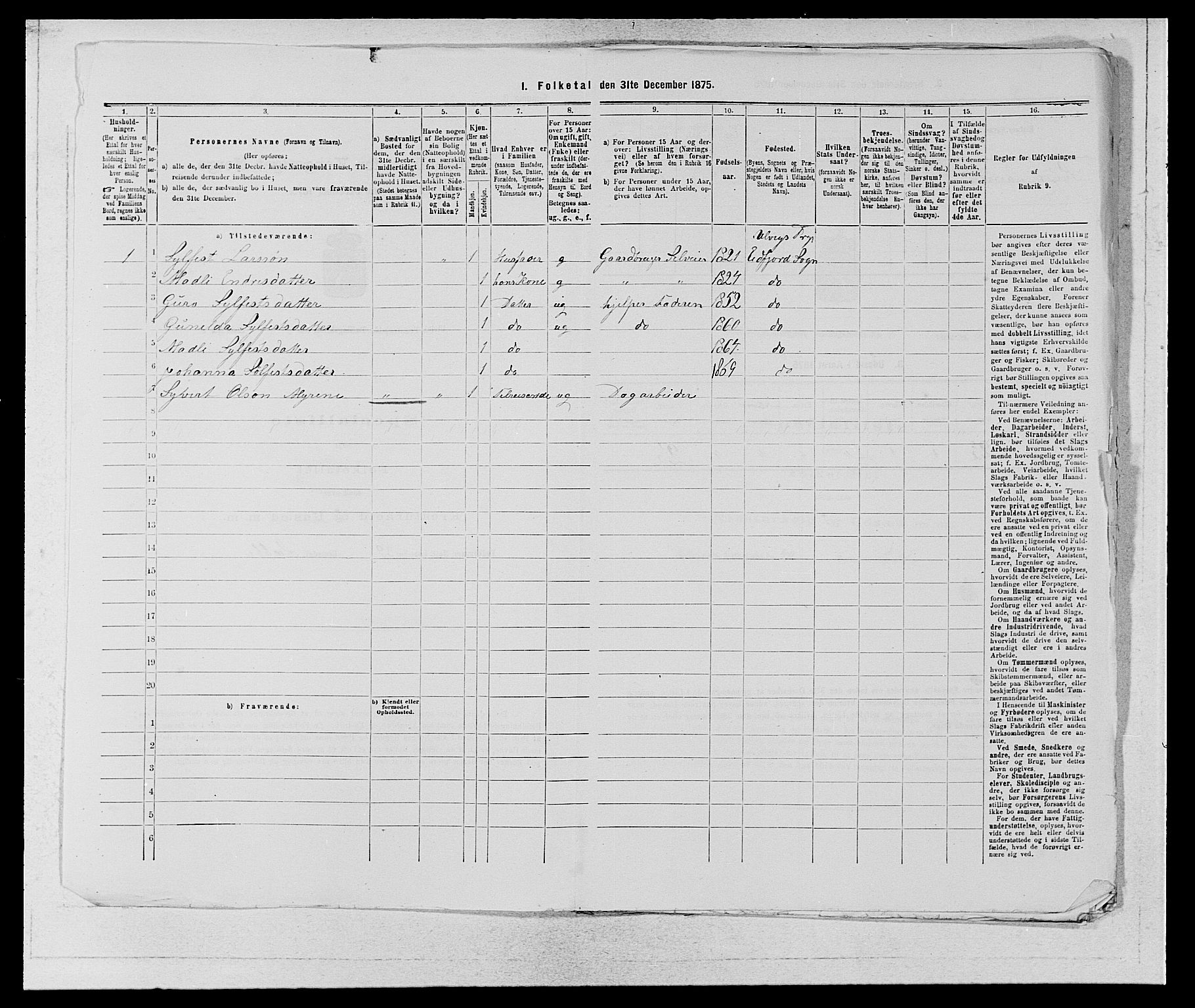 SAB, 1875 census for 1233P Ulvik, 1875, p. 1278