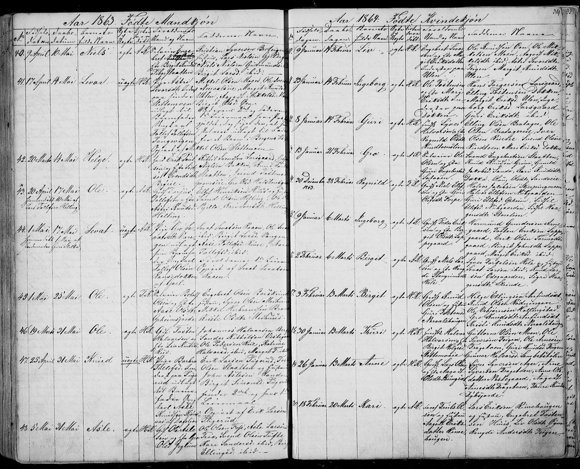 Ål kirkebøker, AV/SAKO-A-249/F/Fa/L0006: Parish register (official) no. I 6, 1849-1864, p. 319