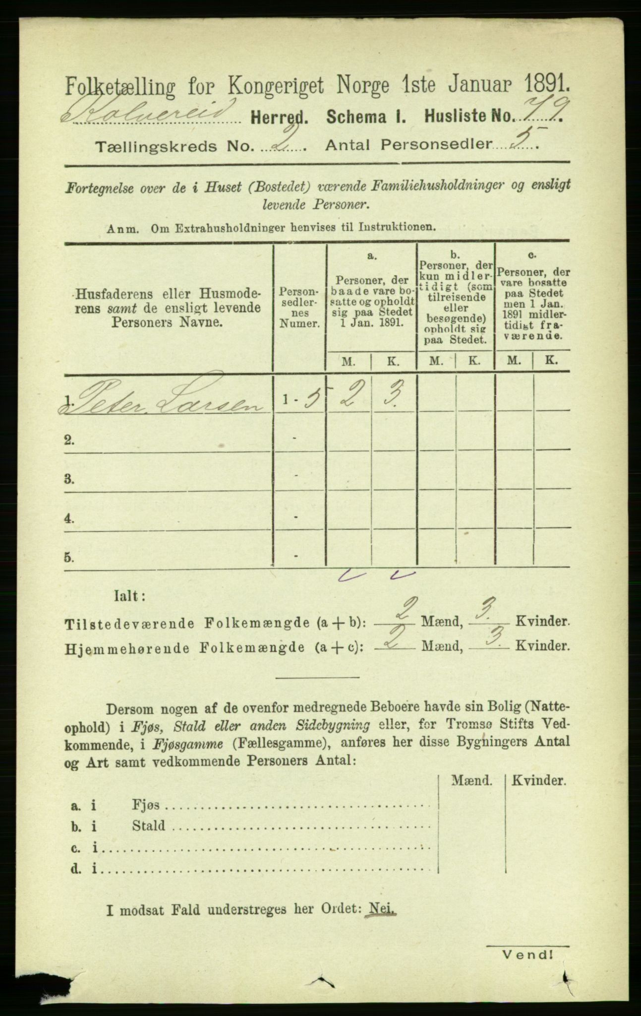 RA, 1891 census for 1752 Kolvereid, 1891, p. 327