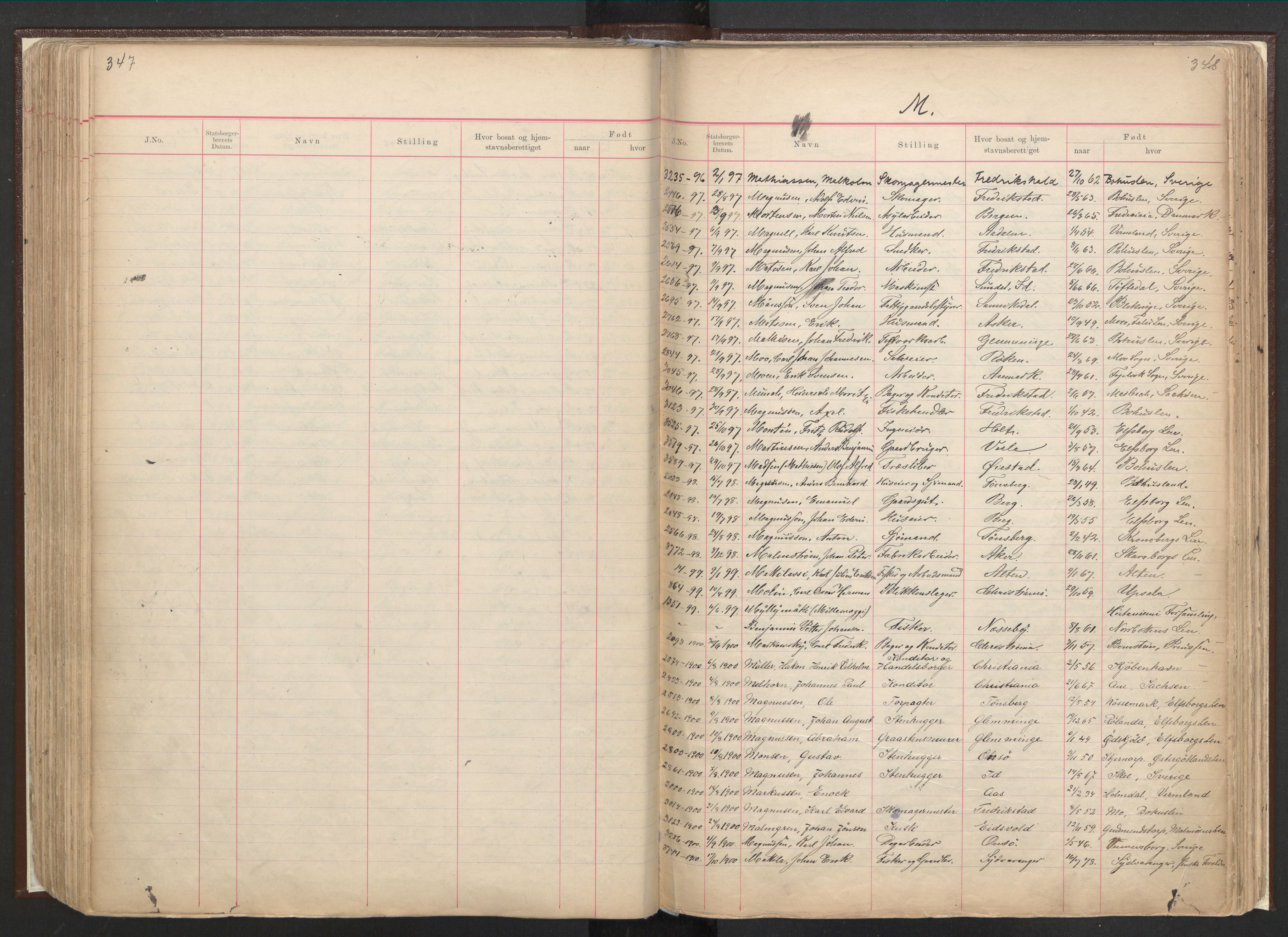 Justisdepartementet, 3. politikontor P3, AV/RA-S-1051/C/Cc/L0001: Journal over statsborgersaker, 1891-1946, p. 347-348