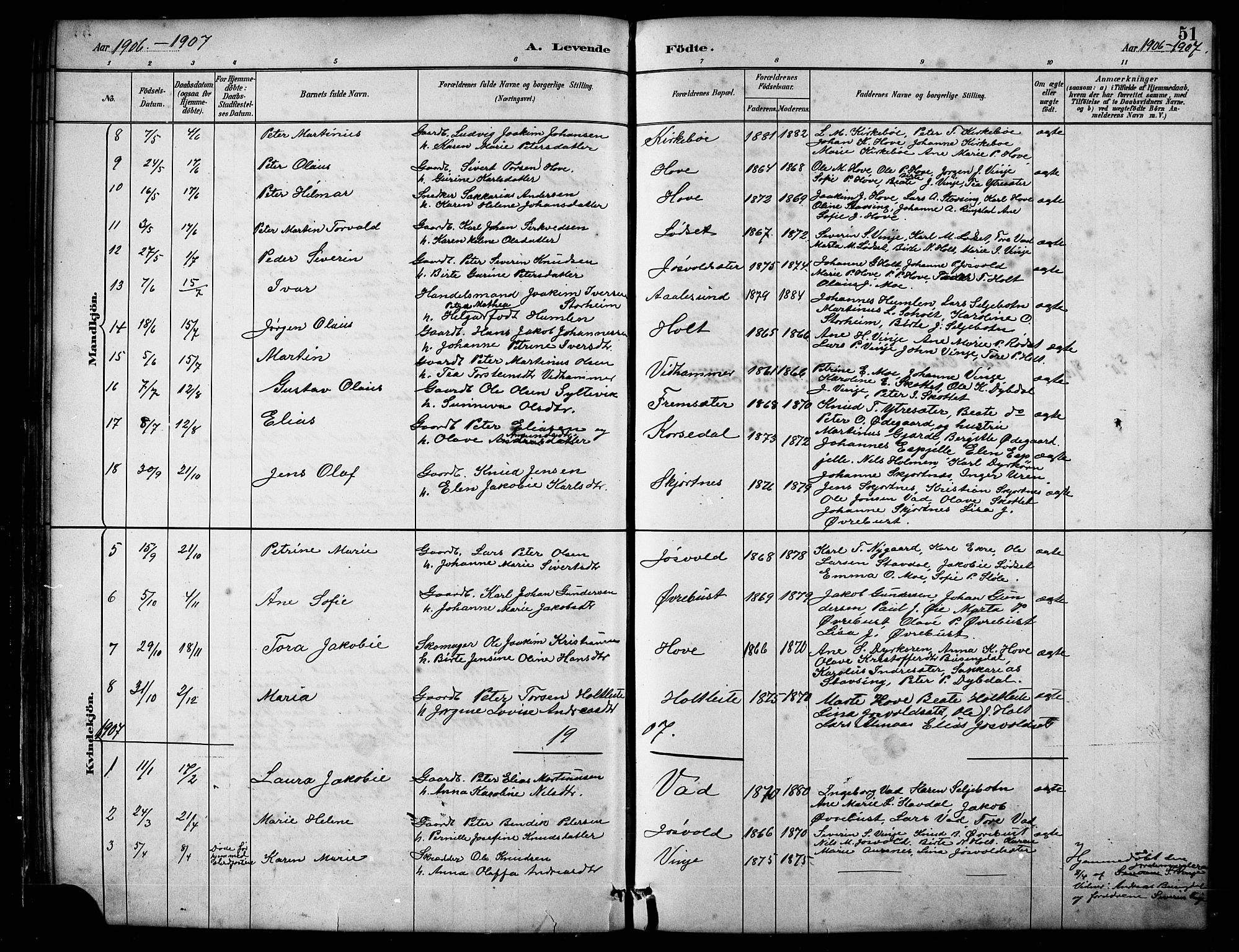 Ministerialprotokoller, klokkerbøker og fødselsregistre - Møre og Romsdal, SAT/A-1454/521/L0302: Parish register (copy) no. 521C03, 1882-1907, p. 51