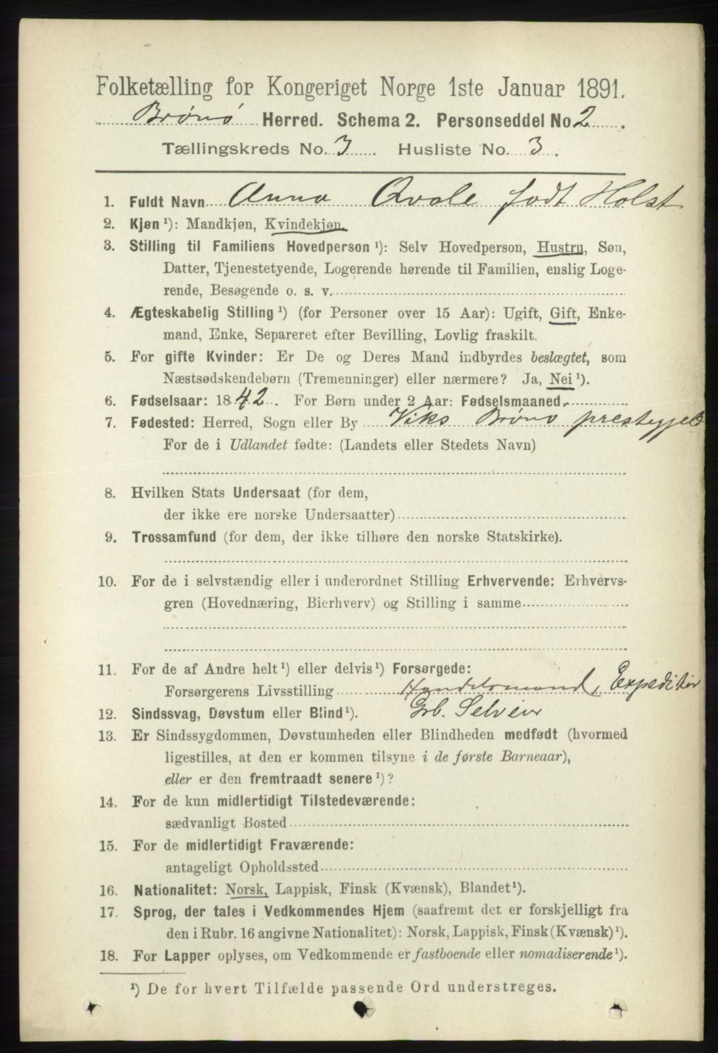 RA, 1891 census for 1814 Brønnøy, 1891, p. 1300