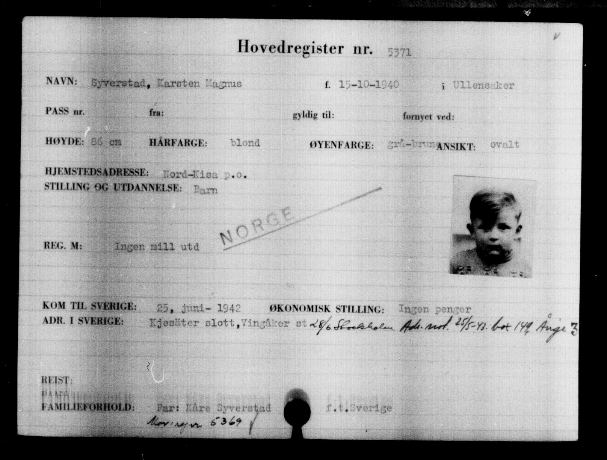 Utenriksstasjonene, Legasjonen i Stockholm, Flyktningkontoret, AV/RA-S-6753/V/Va/L0004: Kjesäterkartoteket, flyktninger med registreringsnr. 3496-6610, 1940-1945, p. 2162