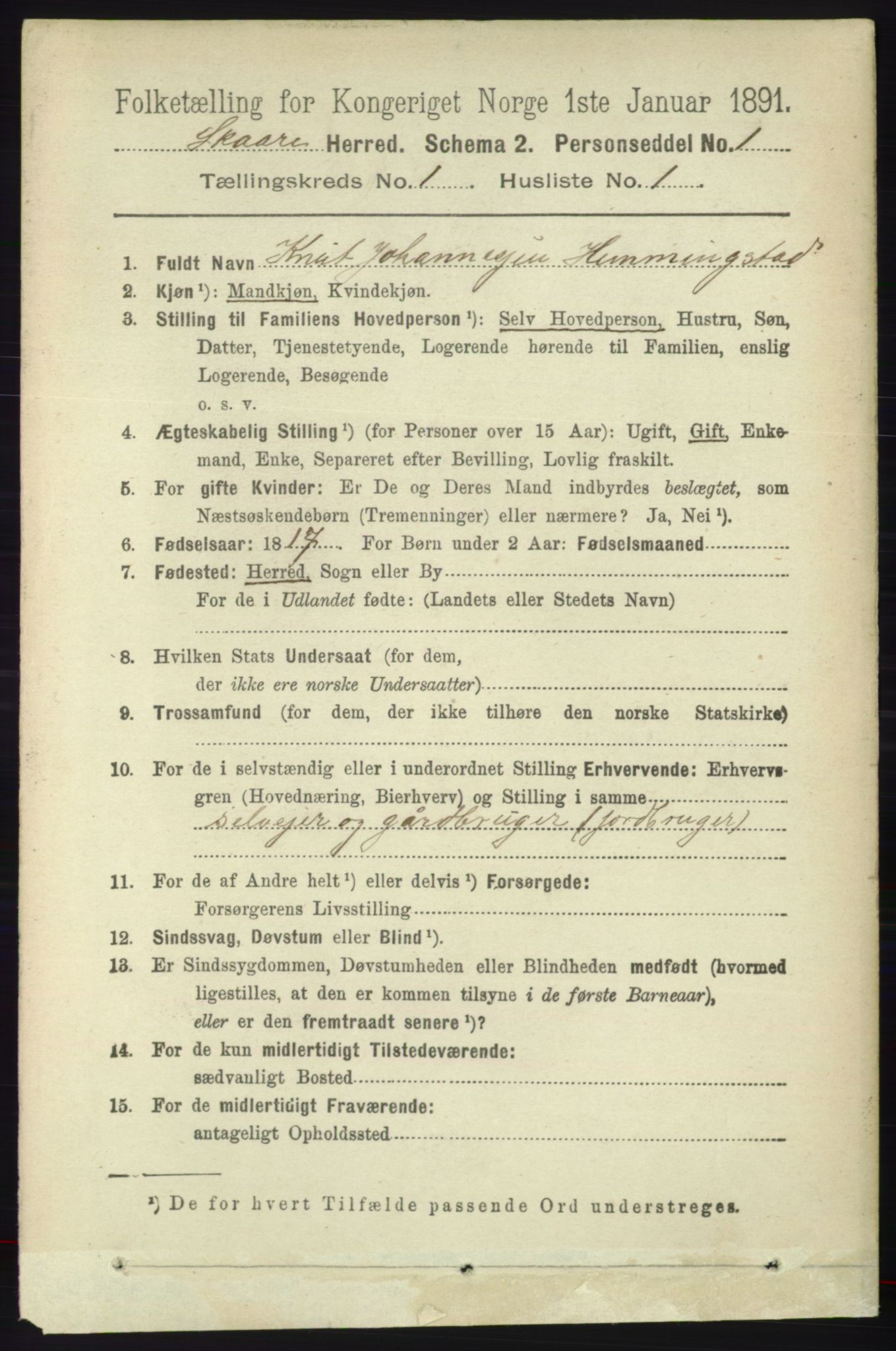 RA, 1891 census for 1153 Skåre, 1891, p. 109