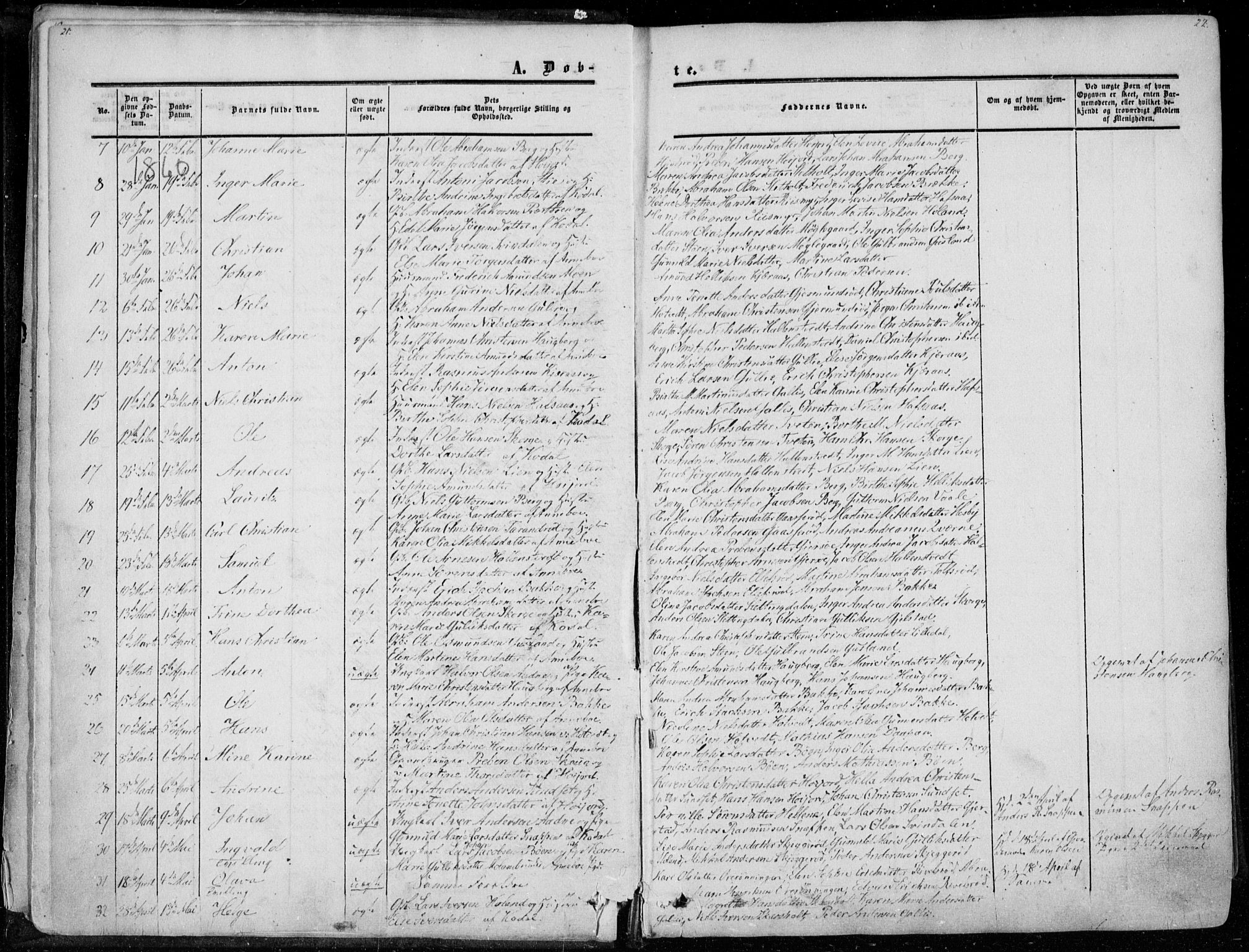 Andebu kirkebøker, AV/SAKO-A-336/F/Fa/L0005: Parish register (official) no. 5, 1857-1870, p. 21-22