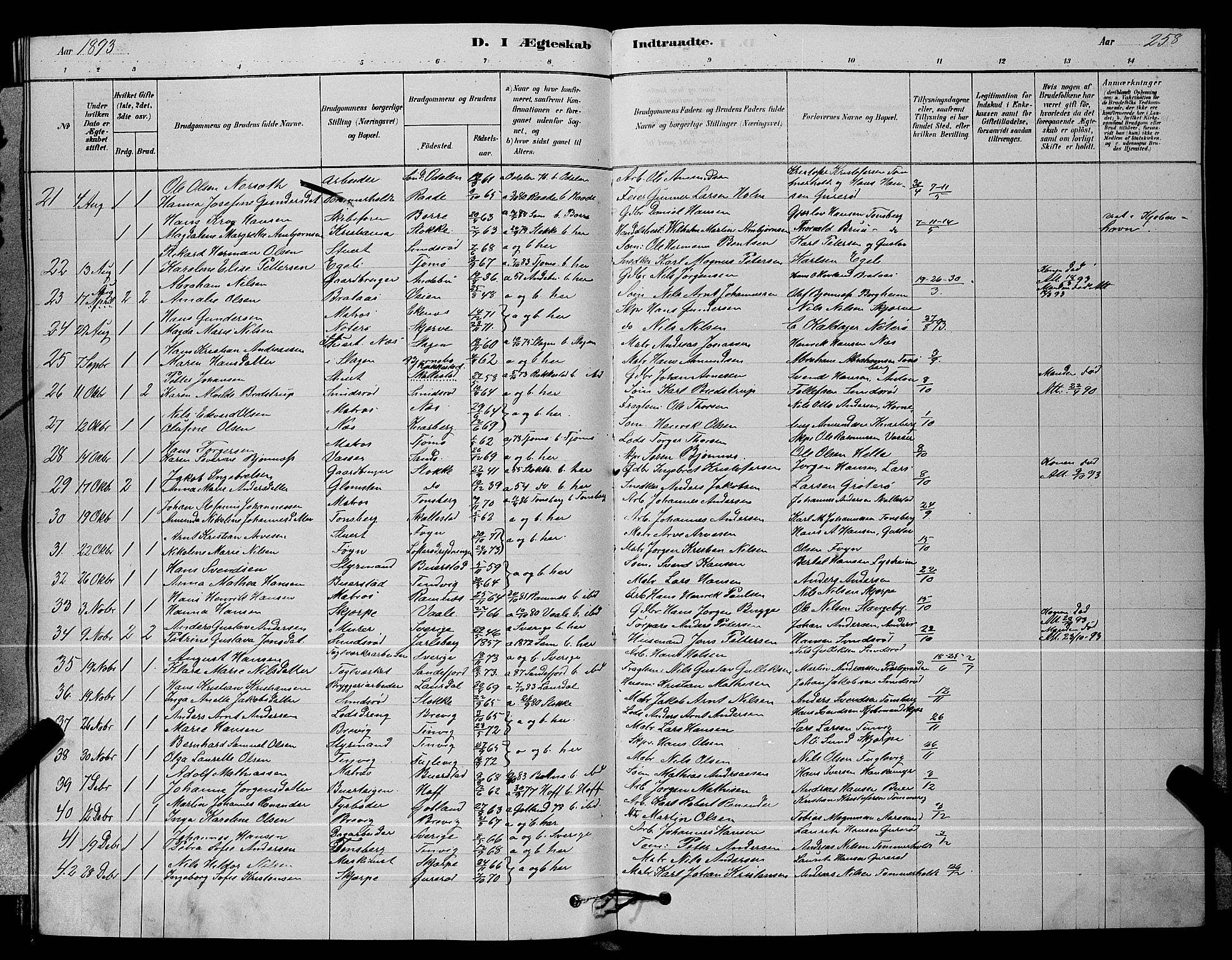 Nøtterøy kirkebøker, AV/SAKO-A-354/G/Ga/L0003: Parish register (copy) no. I 3, 1878-1893, p. 258