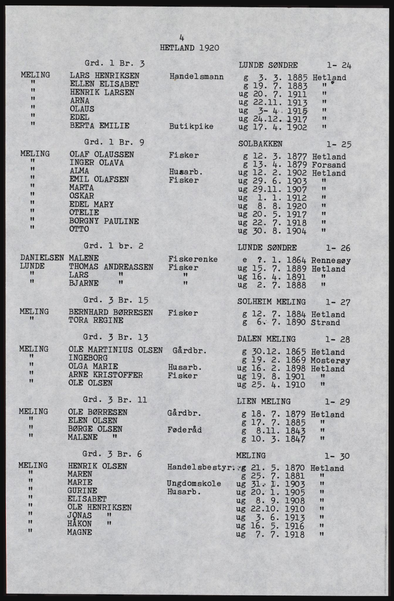 SAST, Copy of 1920 census for Hetland, 1920, p. 15