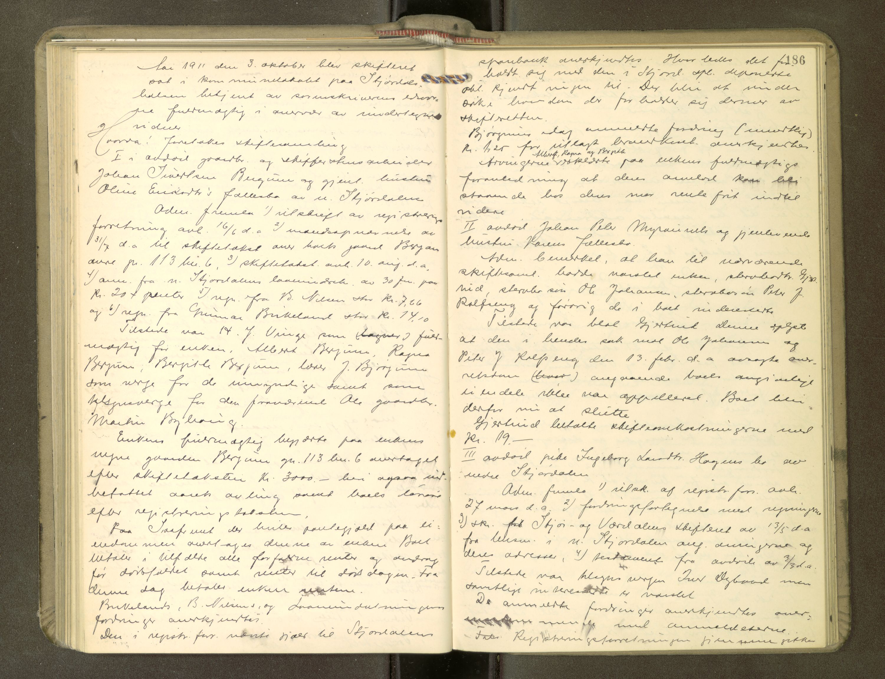 Stjør- og Verdal sorenskriveri, AV/SAT-A-4167/1/3/3B/L0011: Skifteforhandlingsprotokoll, 1909-1912, p. 186