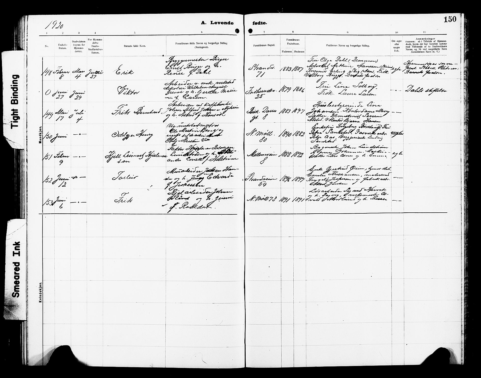 Ministerialprotokoller, klokkerbøker og fødselsregistre - Sør-Trøndelag, SAT/A-1456/605/L0256: Parish register (copy) no. 605C03, 1916-1920, p. 150