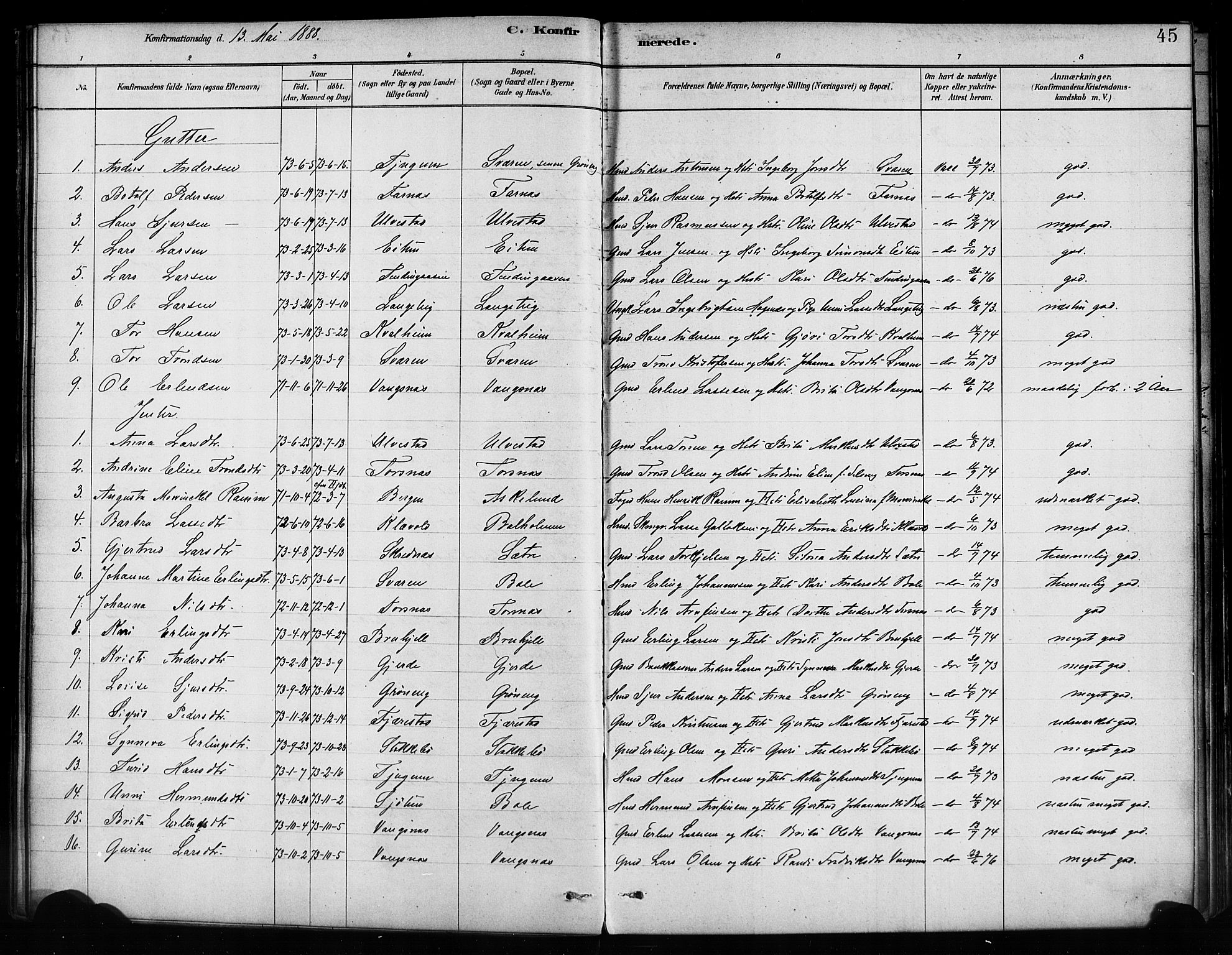 Balestrand sokneprestembete, SAB/A-79601/H/Haa/Haaa/L0004: Parish register (official) no. A 4 /1, 1879-1888, p. 45