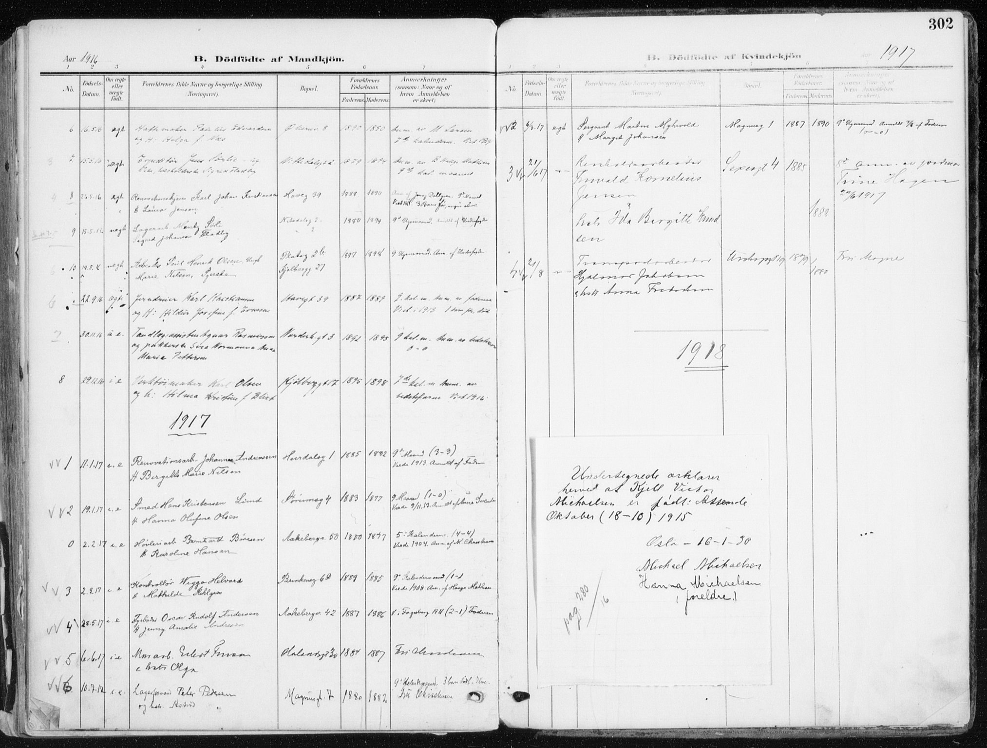 Kampen prestekontor Kirkebøker, AV/SAO-A-10853/F/Fa/L0010: Parish register (official) no. I 10, 1905-1917, p. 302