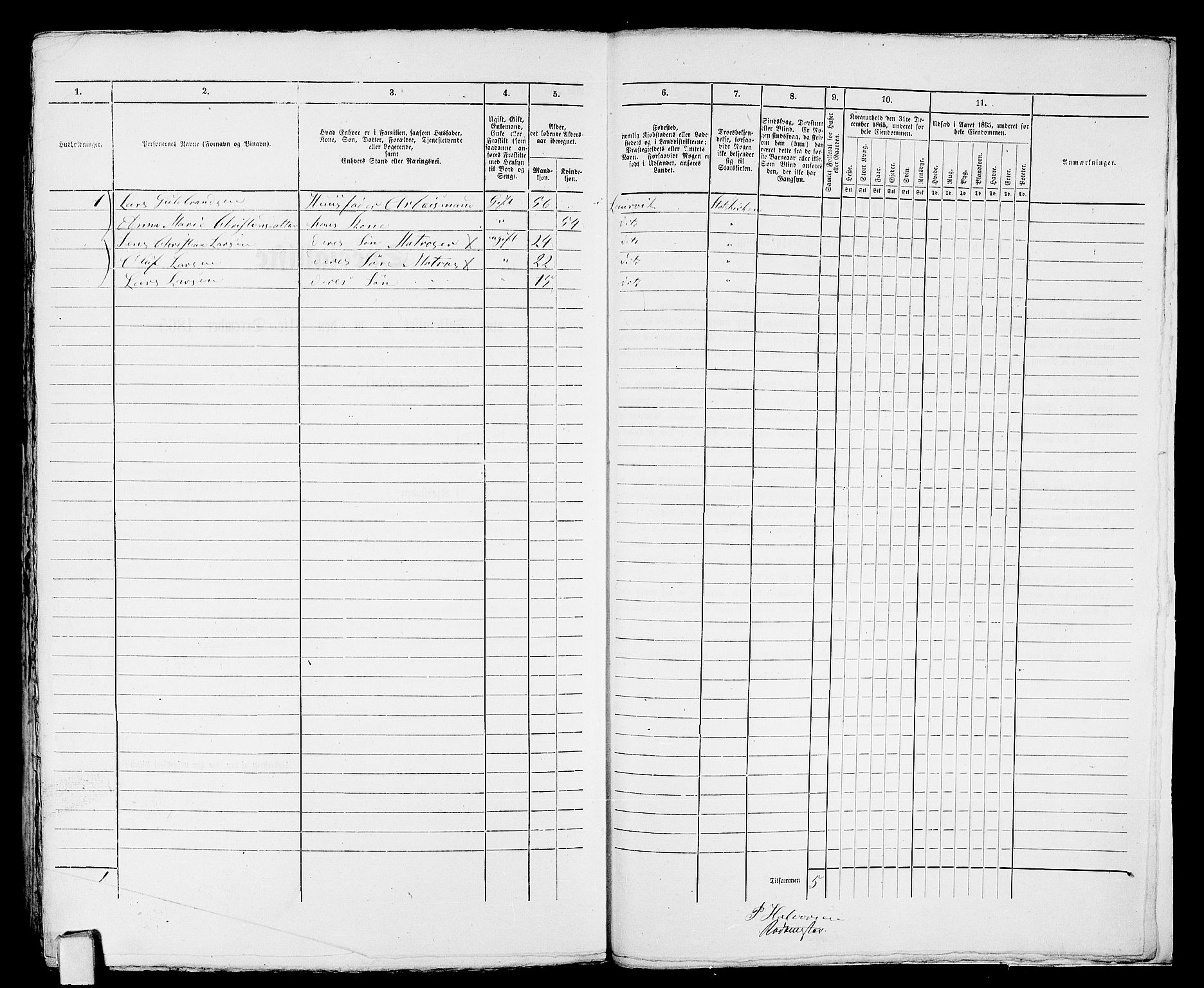 RA, 1865 census for Larvik, 1865, p. 660