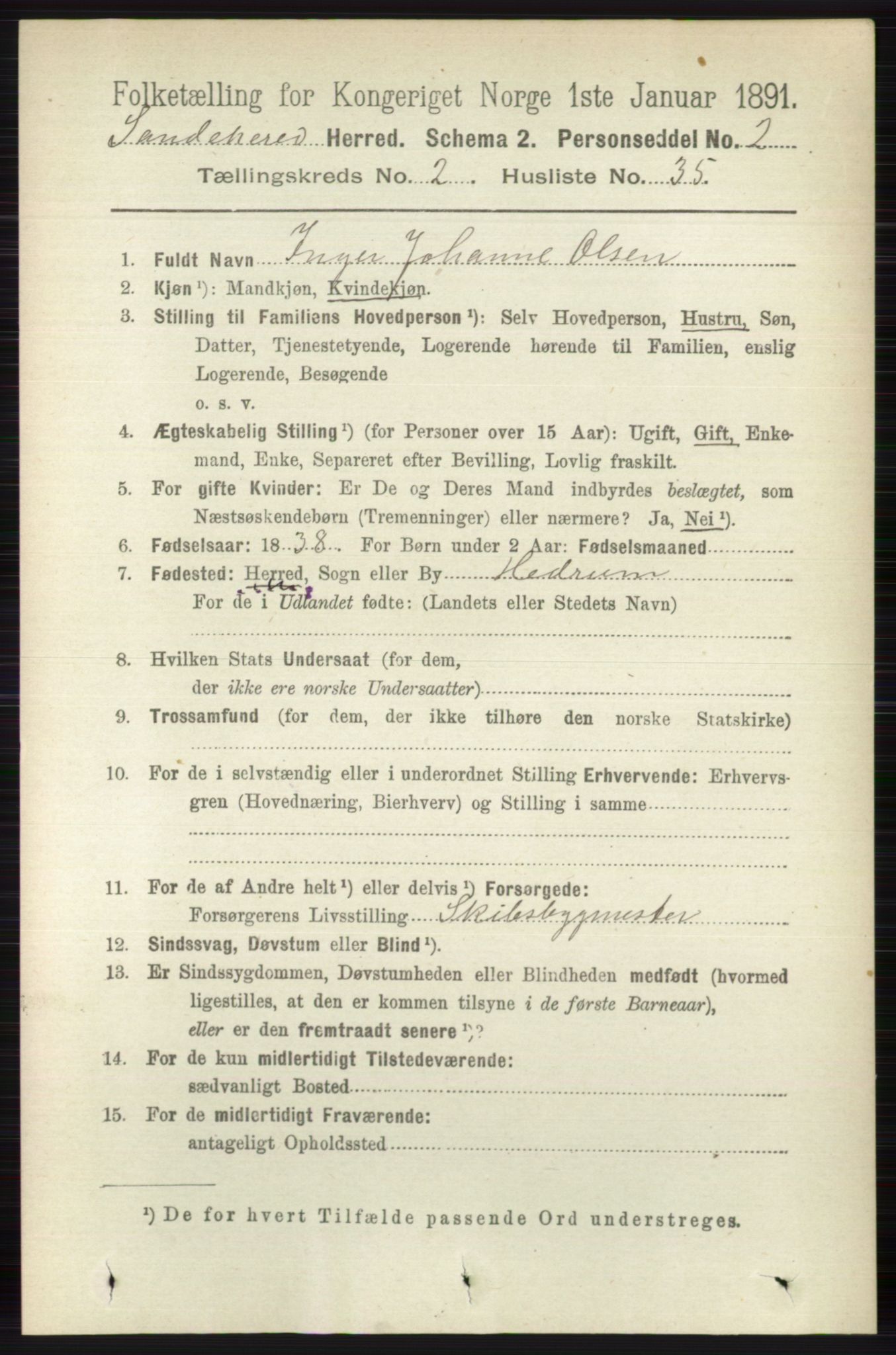 RA, 1891 census for 0724 Sandeherred, 1891, p. 1229