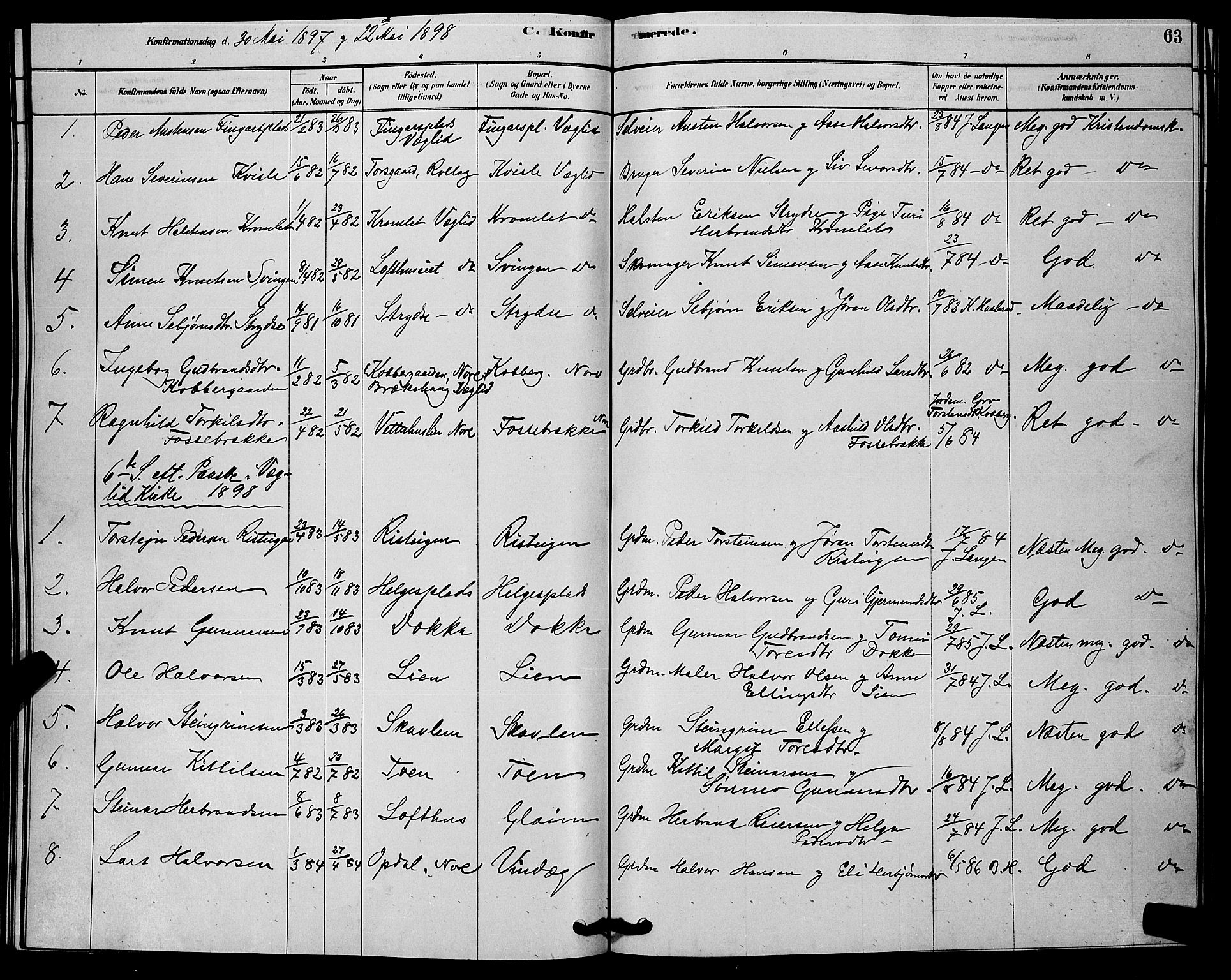 Rollag kirkebøker, SAKO/A-240/G/Gb/L0002: Parish register (copy) no. II 2, 1878-1898, p. 63