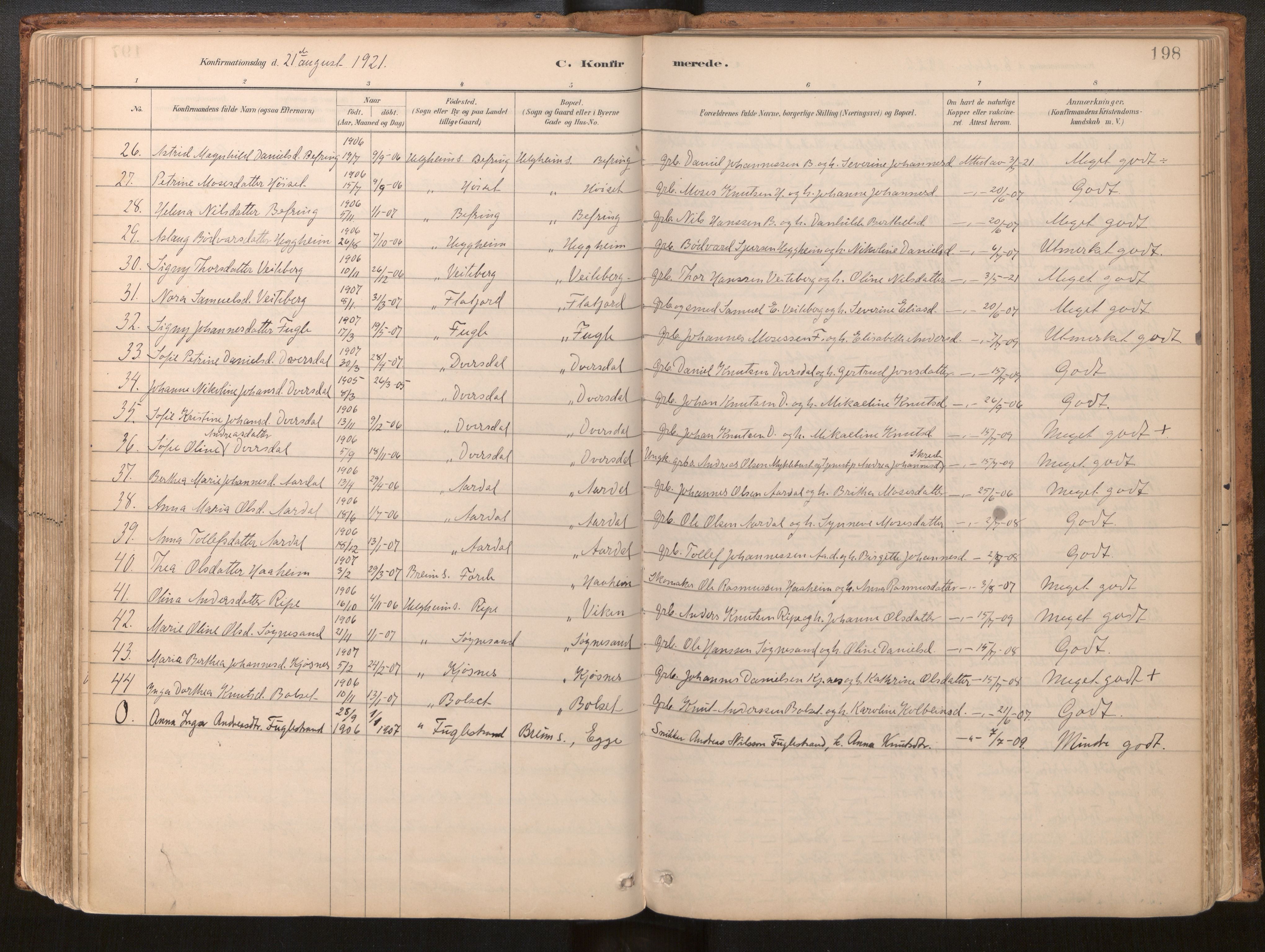 Jølster sokneprestembete, SAB/A-80701/H/Haa/Haac/L0001: Parish register (official) no. C 1, 1882-1928, p. 198