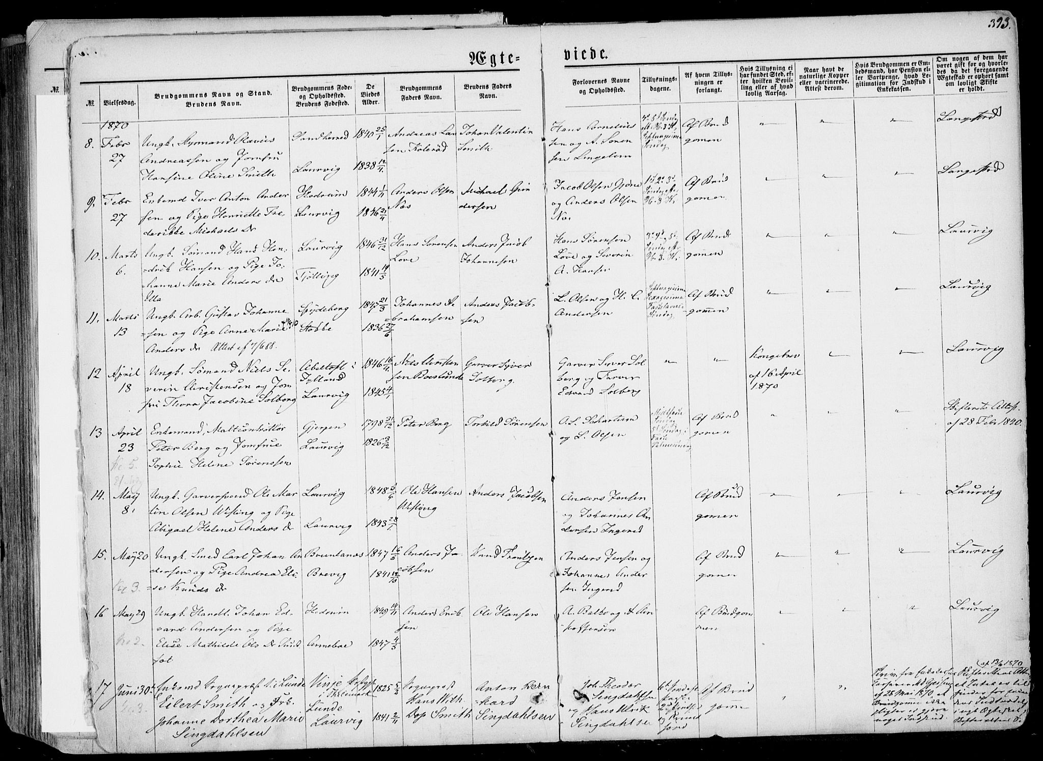 Larvik kirkebøker, AV/SAKO-A-352/F/Fa/L0004: Parish register (official) no. I 4, 1856-1870, p. 393