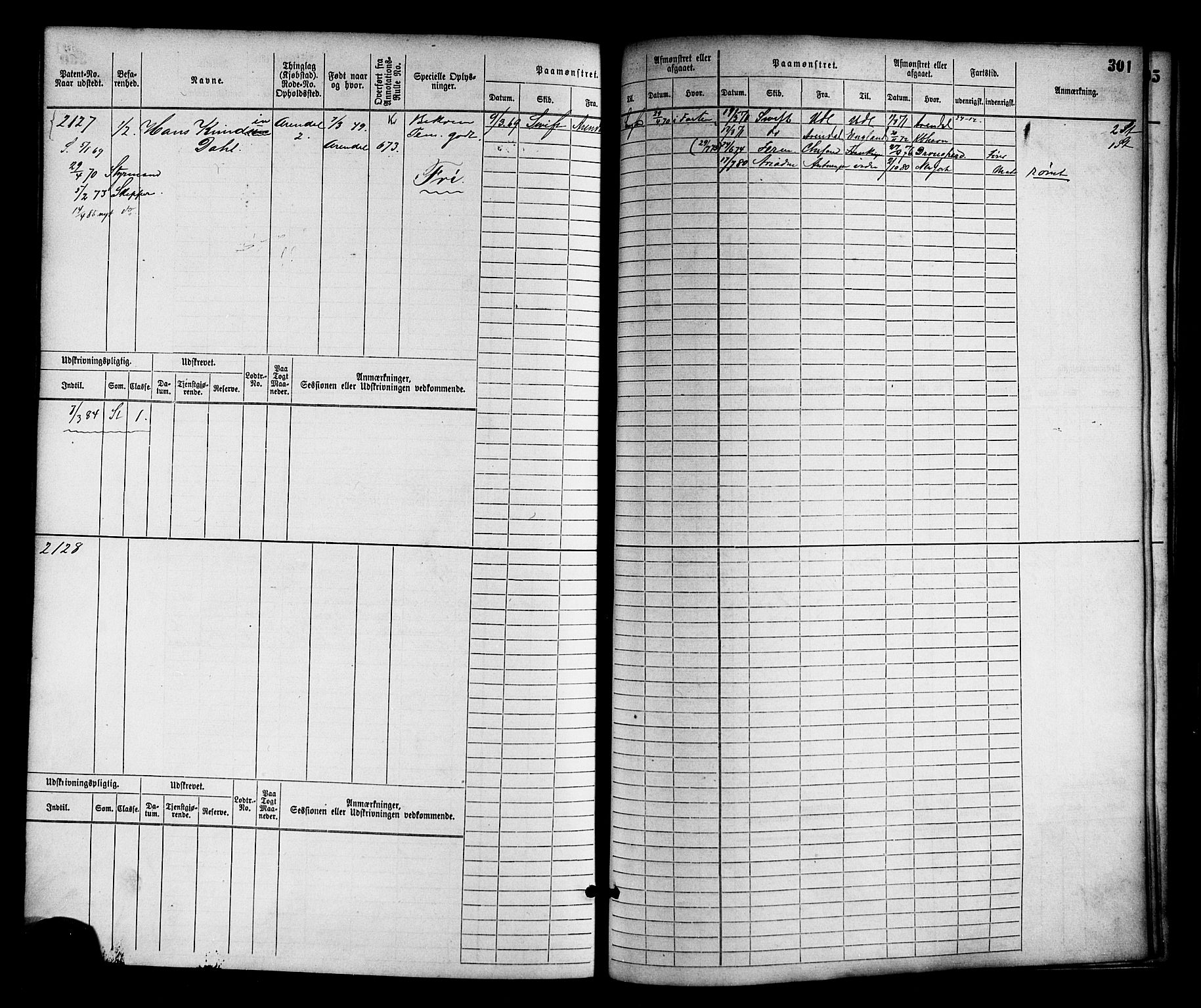 Arendal mønstringskrets, AV/SAK-2031-0012/F/Fb/L0012: Hovedrulle nr 1529-2290, S-10, 1868-1885, p. 311