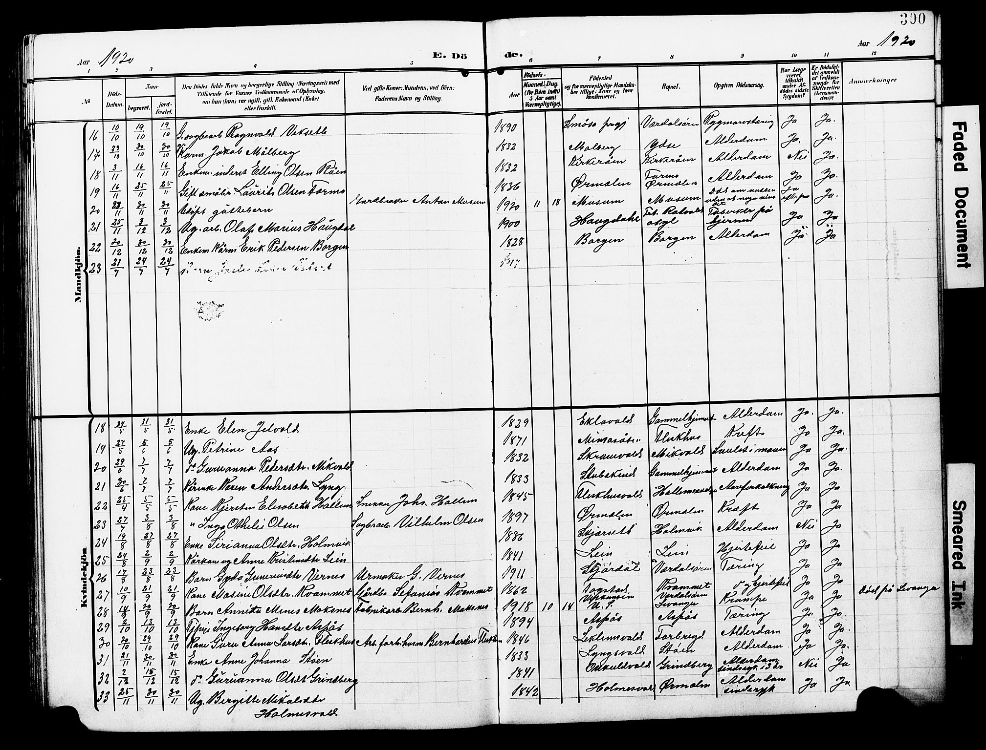 Ministerialprotokoller, klokkerbøker og fødselsregistre - Nord-Trøndelag, SAT/A-1458/723/L0258: Parish register (copy) no. 723C06, 1908-1927, p. 300