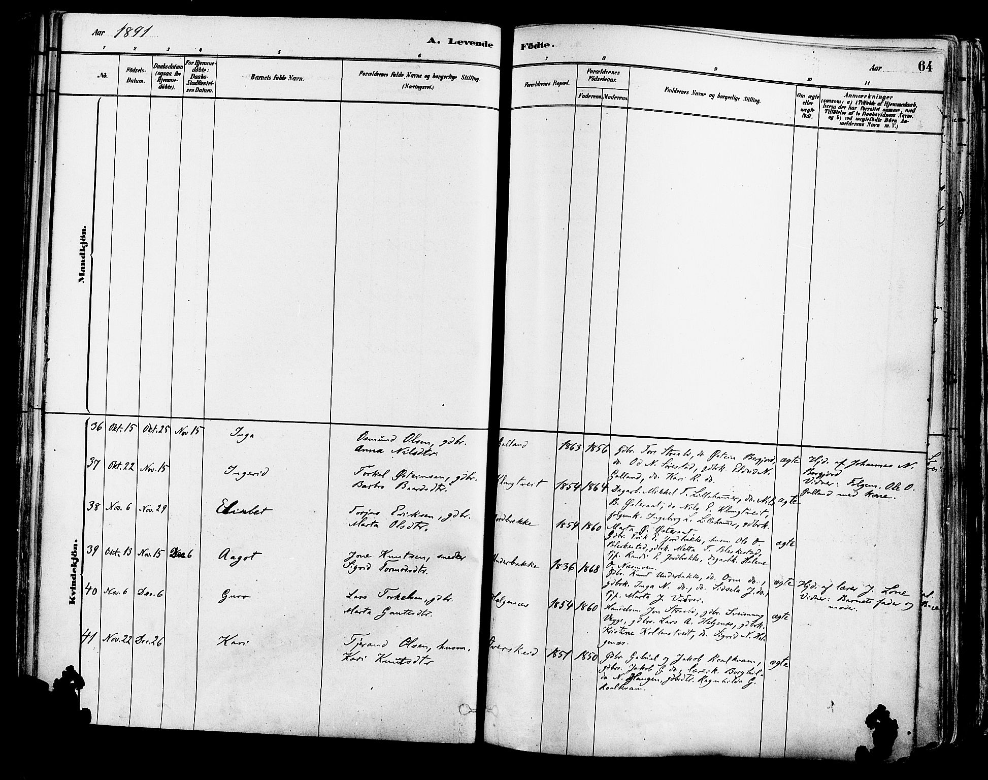 Suldal sokneprestkontor, AV/SAST-A-101845/01/IV/L0011: Parish register (official) no. A 11, 1878-1900, p. 64