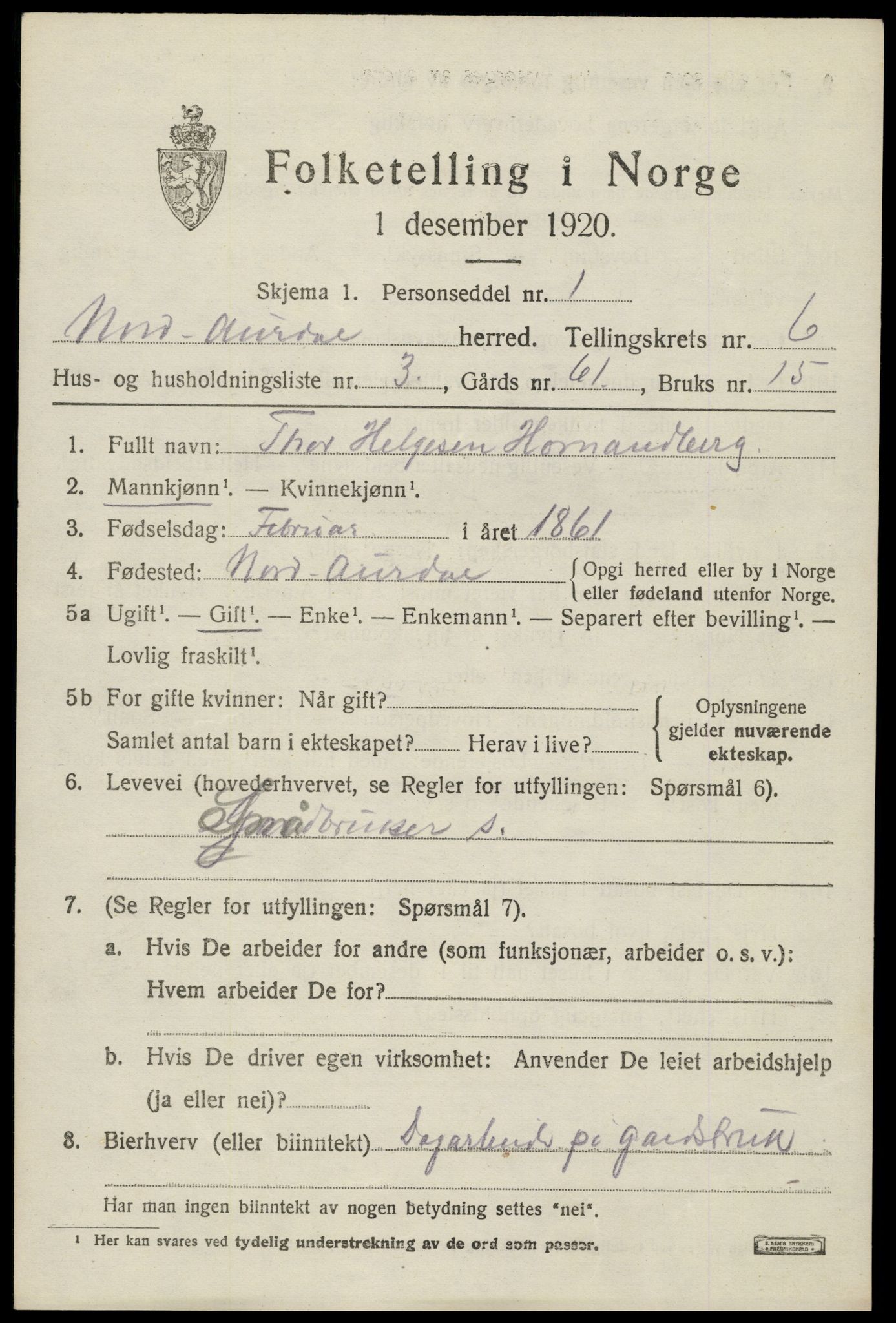 SAH, 1920 census for Nord-Aurdal, 1920, p. 5558